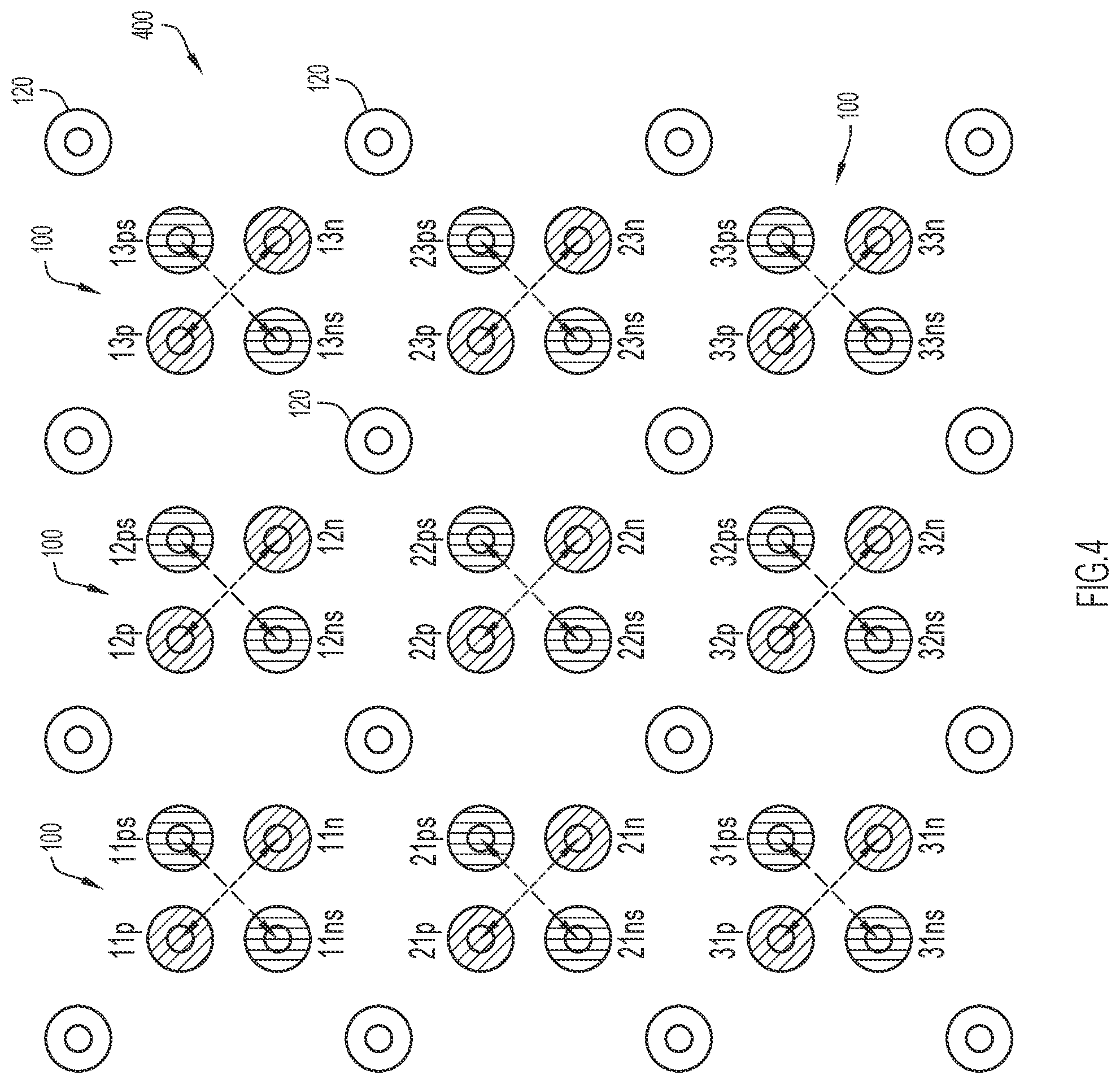 Patent US11785706 Figure 5 – Interlaced crosstalk controlled traces, vias, and capacitors