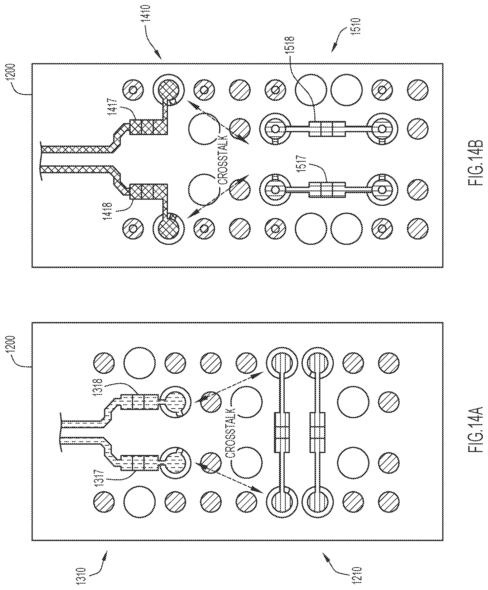 Patent US11785706 Figure 15 – Interlaced crosstalk controlled traces, vias, and capacitors