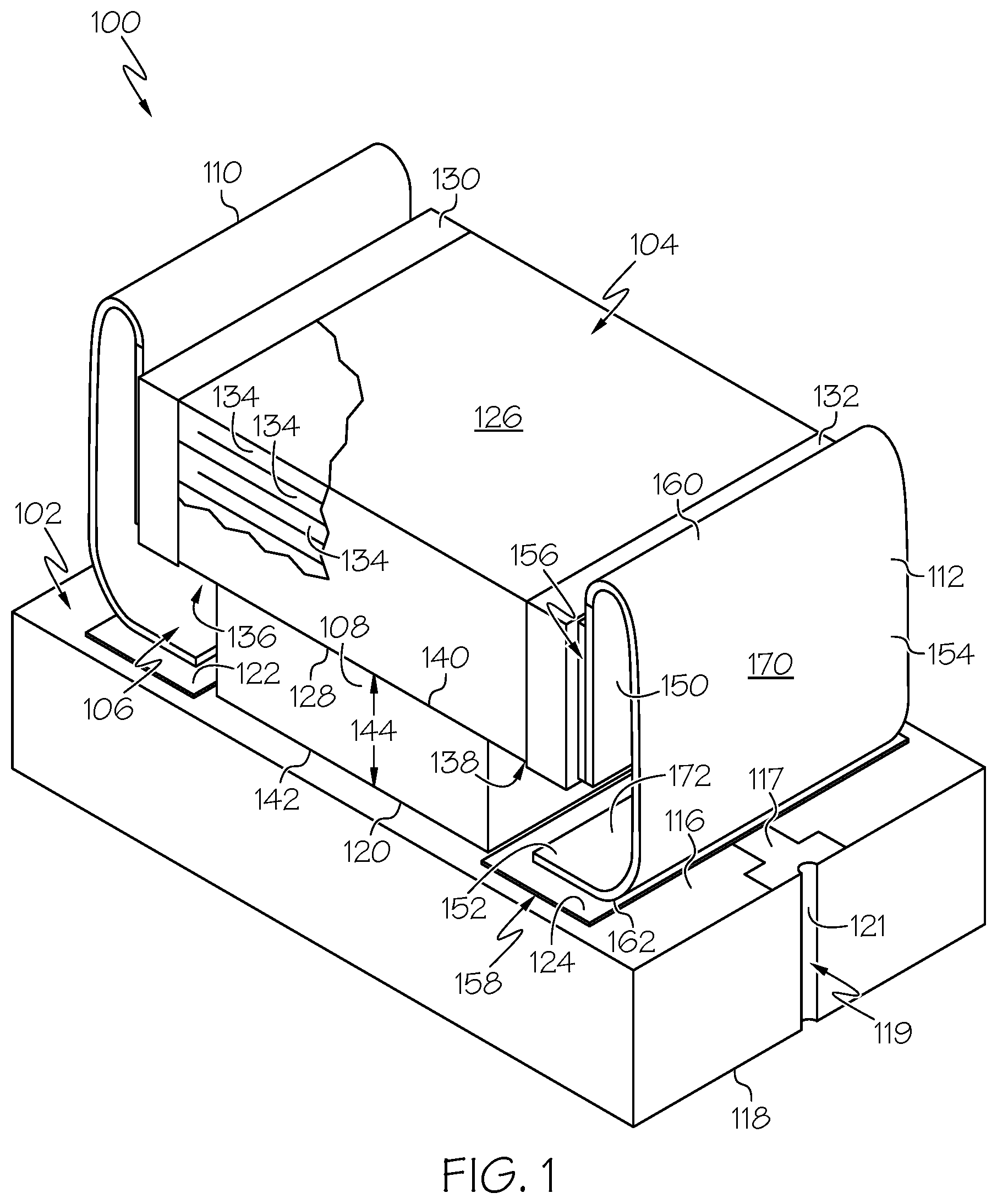 Patent US11785711 Figure 1 – Circuit board assembly with electronic surface mount device and mount arrangement for thermal protection