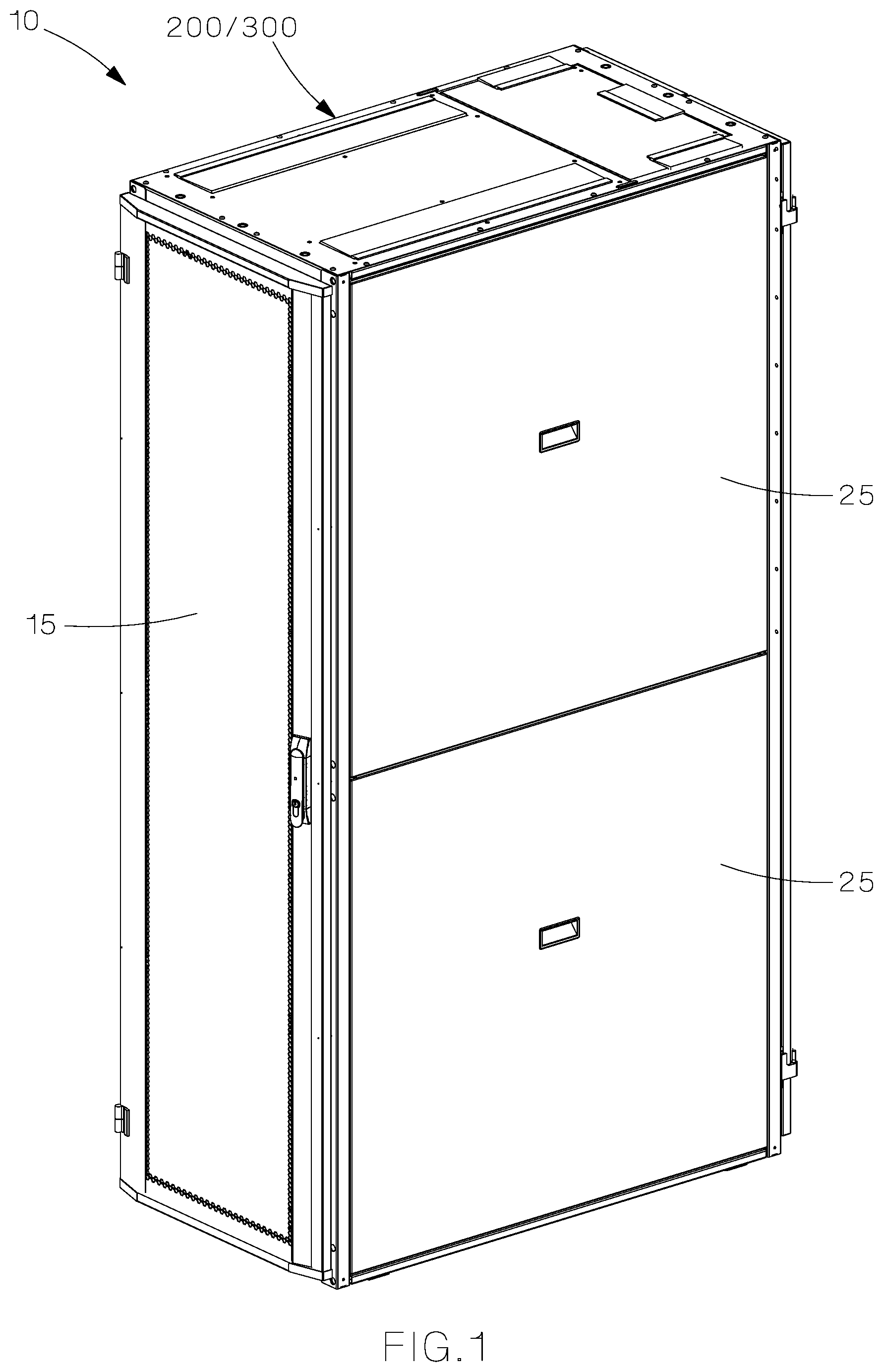 Patent US11785734 — Data center cabinet and top caps for a data center cabinet — Figure 1