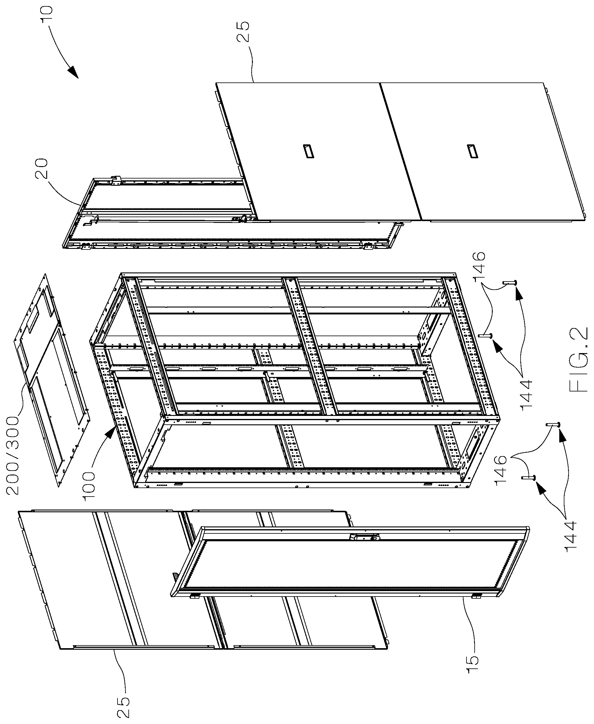 Patent US11785734 Figure 2 – Data center cabinet and top caps for a data center cabinet