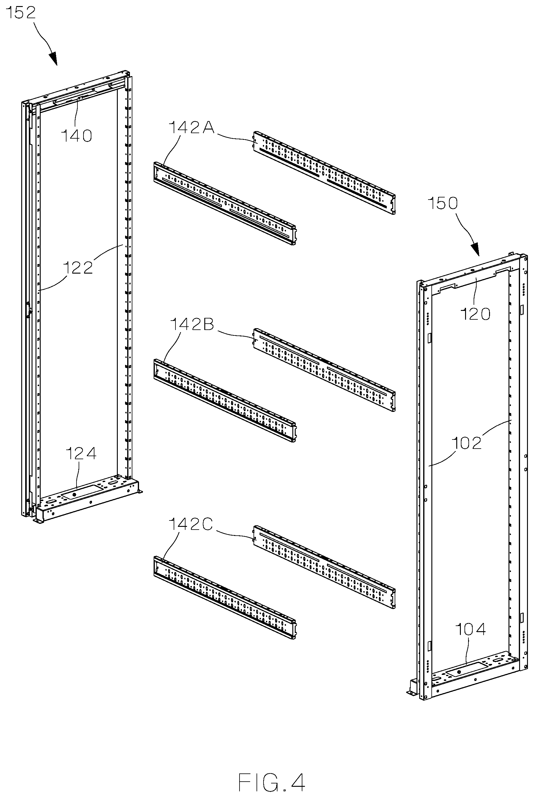 Patent US11785734 Figure 4 – Data center cabinet and top caps for a data center cabinet