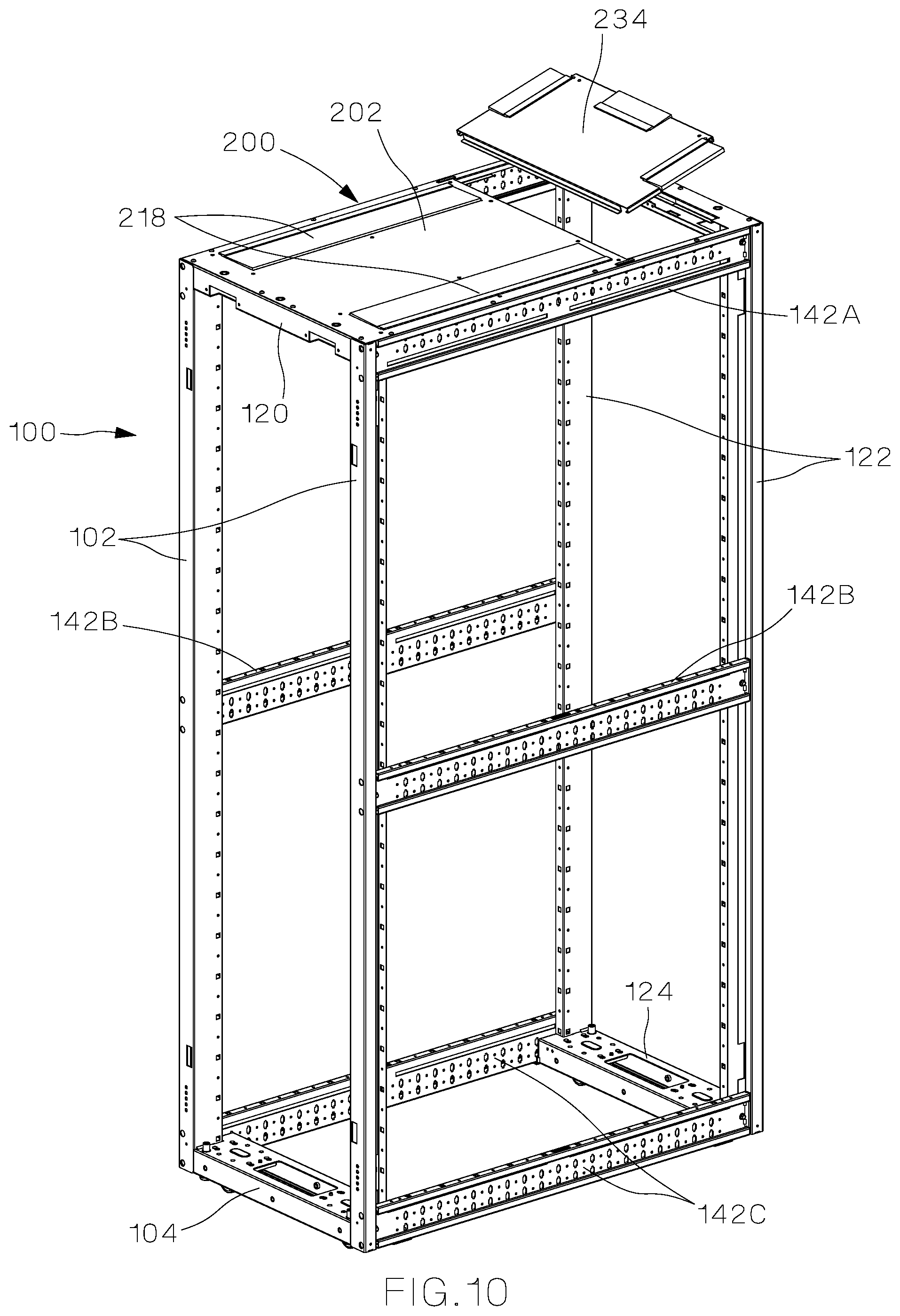 Patent US11785734 Figure 10 – Data center cabinet and top caps for a data center cabinet