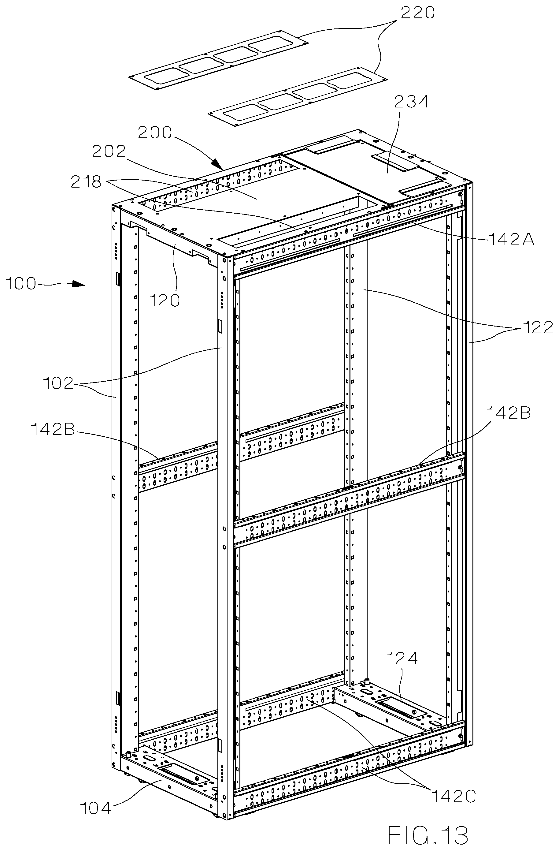 Patent US11785734 Figure 13 – Data center cabinet and top caps for a data center cabinet
