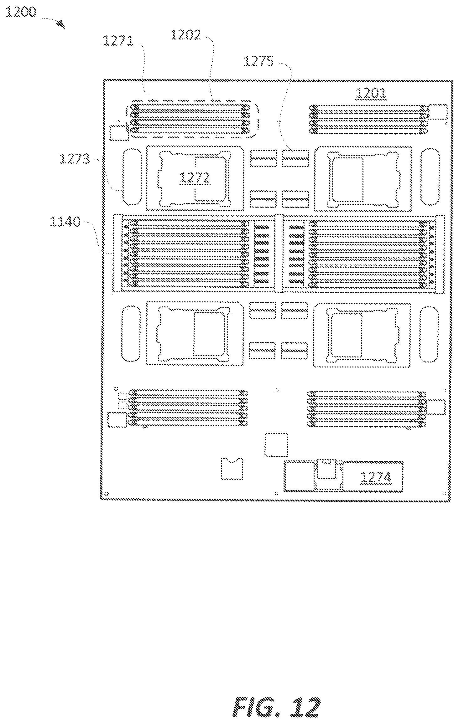 Patent US11785743 Figure 12 – Temperature control of closely packed electronic assemblies