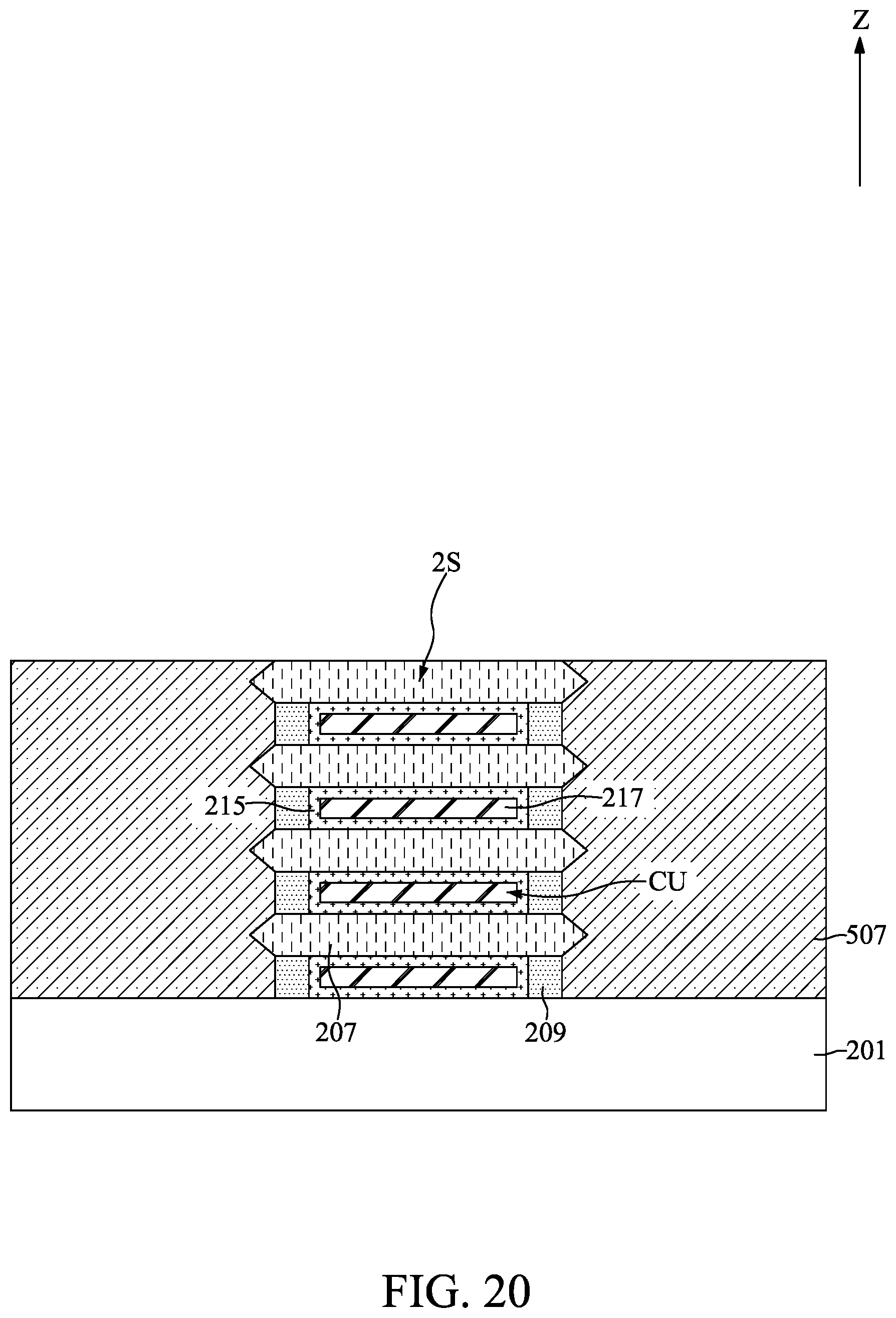 Patent US11785760 Figure 20 – Gate-all-around semiconductor device with dielectric-all-around capacitor and method for fabricating the same