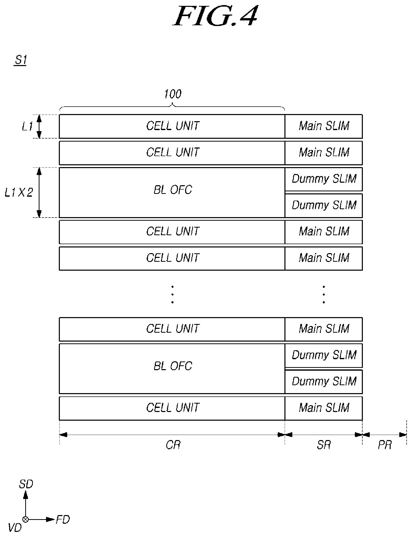 Patent US11785771 Figure 4 – Semiconductor memory device having cell units and via regions with a different width