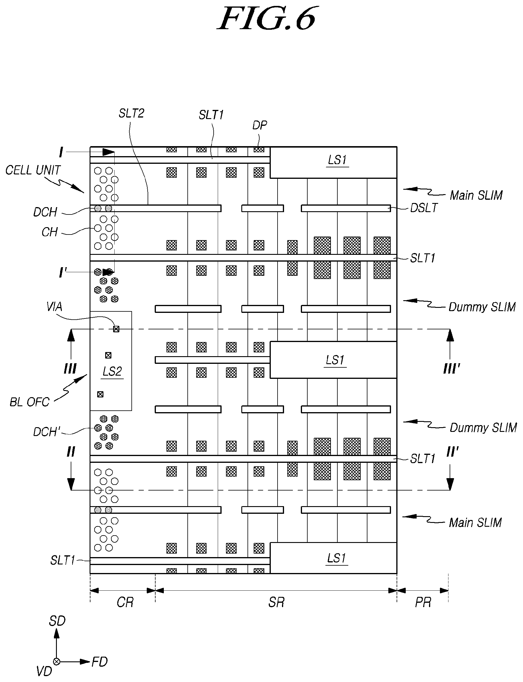 Patent US11785771 Figure 6 – Semiconductor memory device having cell units and via regions with a different width