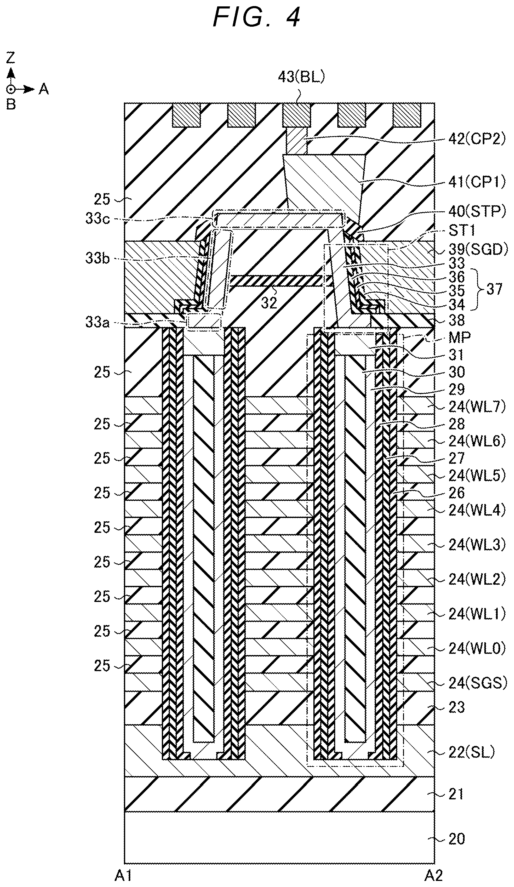 Patent US11785773 Figure 4 – Semiconductor storage device and method for manufacturing the same