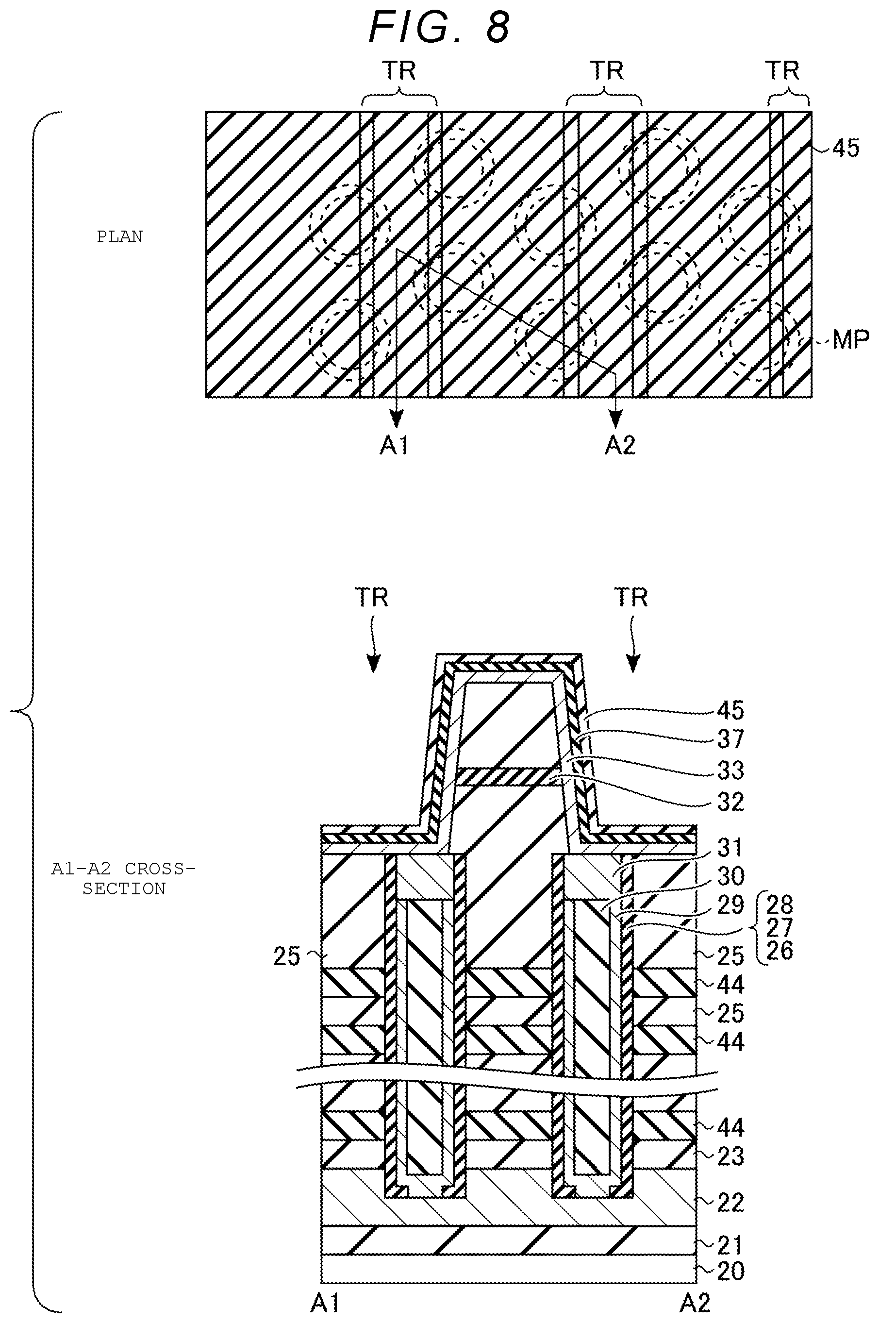 Patent US11785773 Figure 8 – Semiconductor storage device and method for manufacturing the same