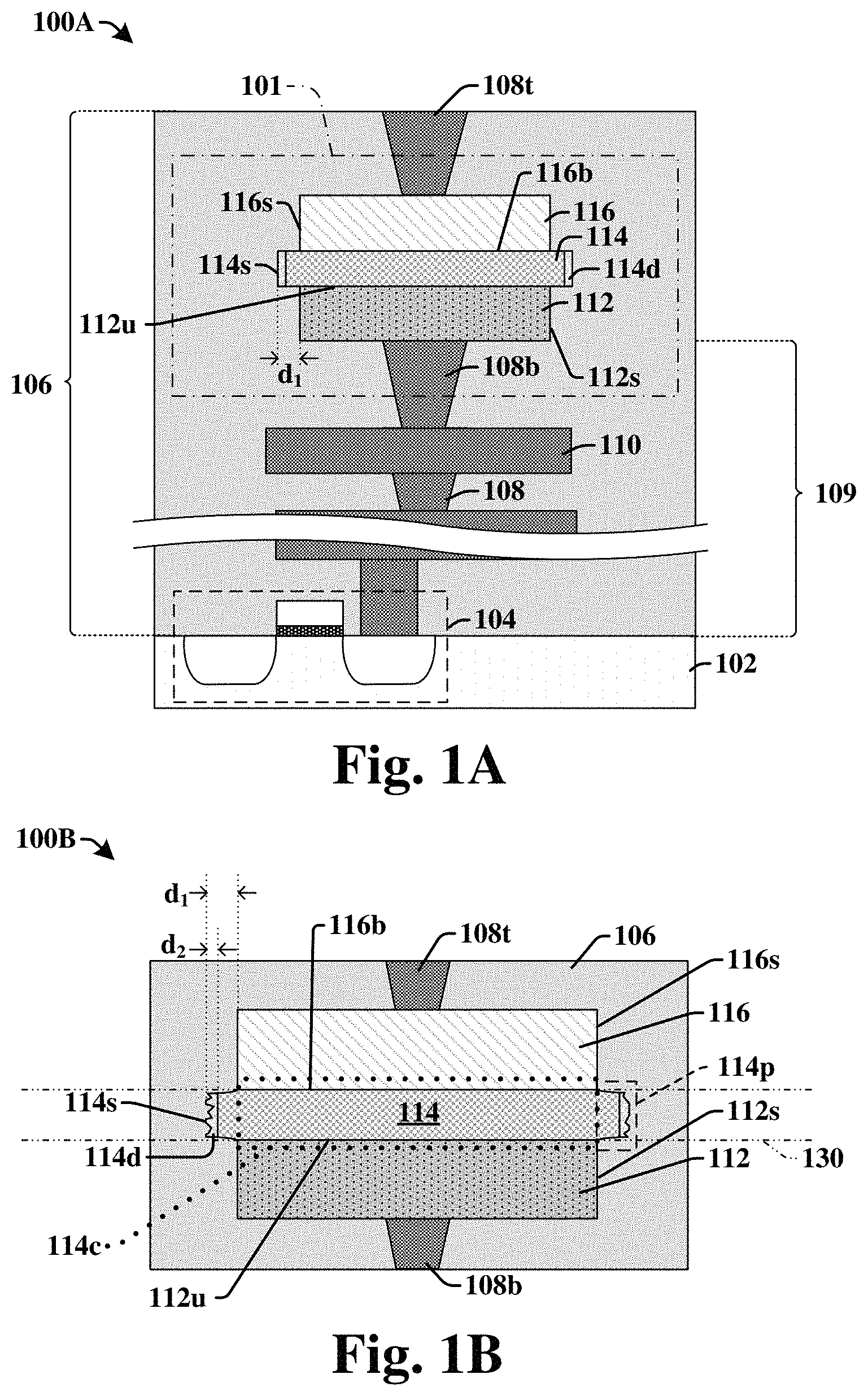 Patent US11785777 Figure 1 – FeRAM MFM structure with selective electrode etch