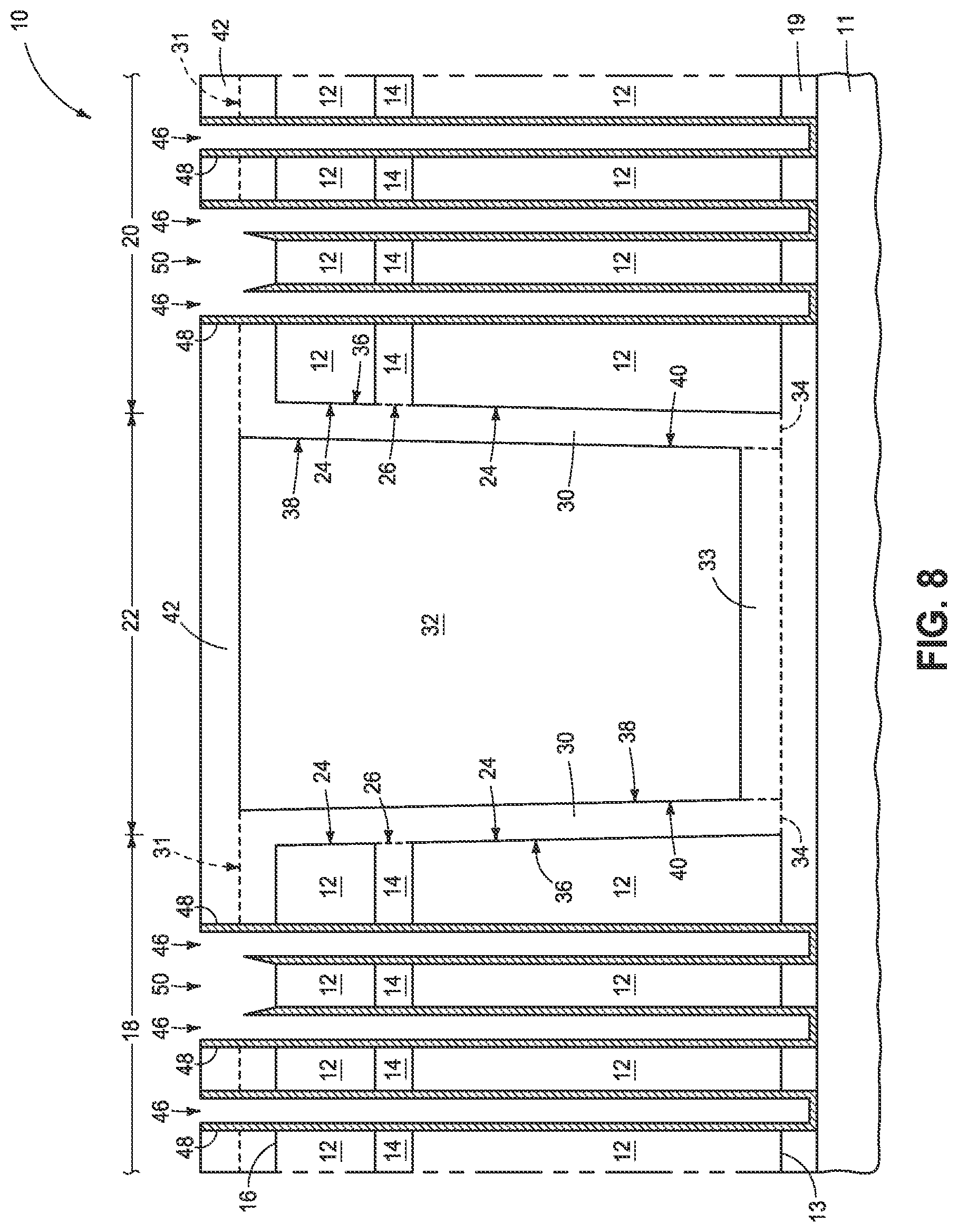 Patent US11785781 Figure 8 – Integrated circuit constructions comprising memory and methods used in the formation of integrated circuitry comprising memory