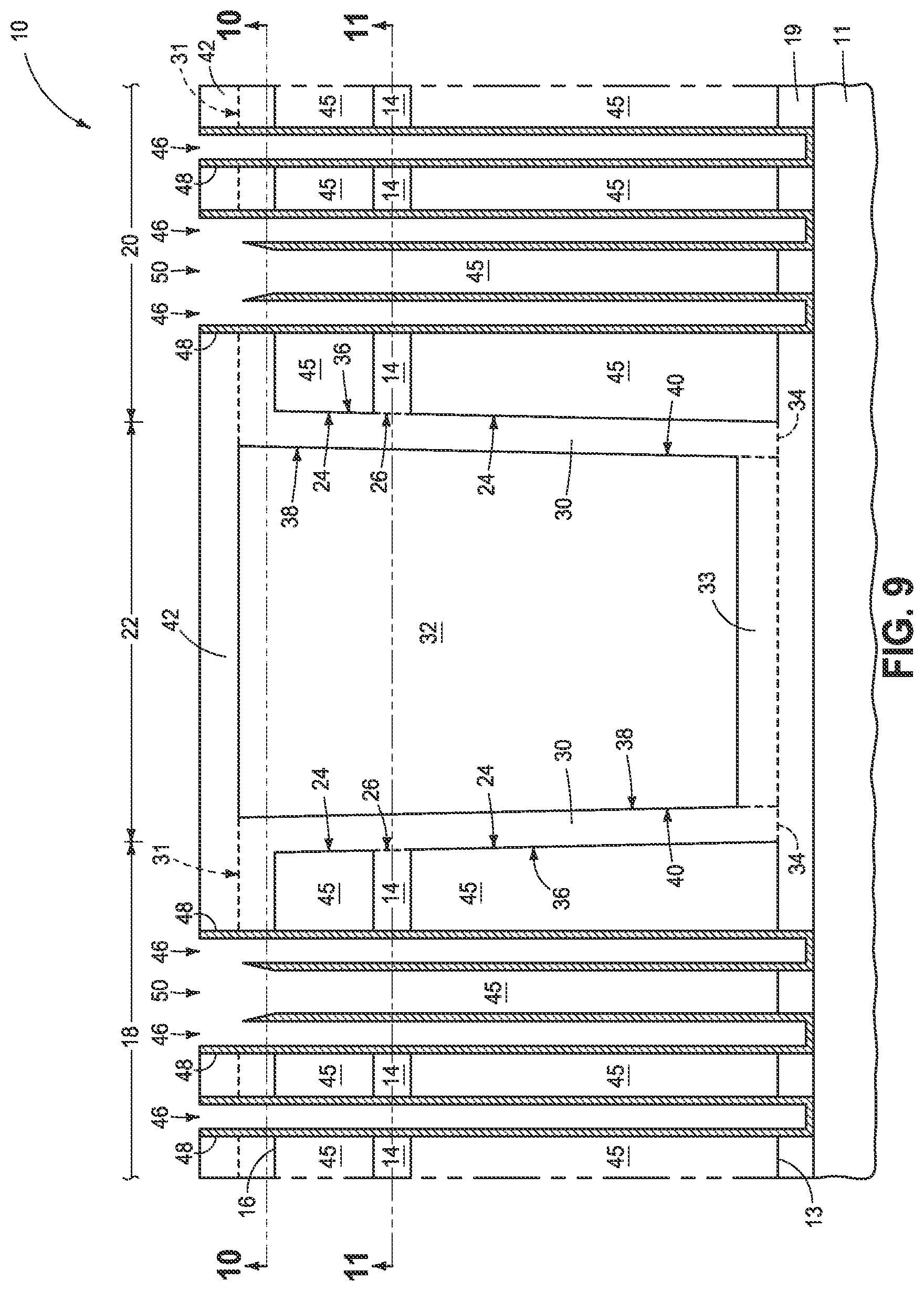 Patent US11785781 Figure 9 – Integrated circuit constructions comprising memory and methods used in the formation of integrated circuitry comprising memory