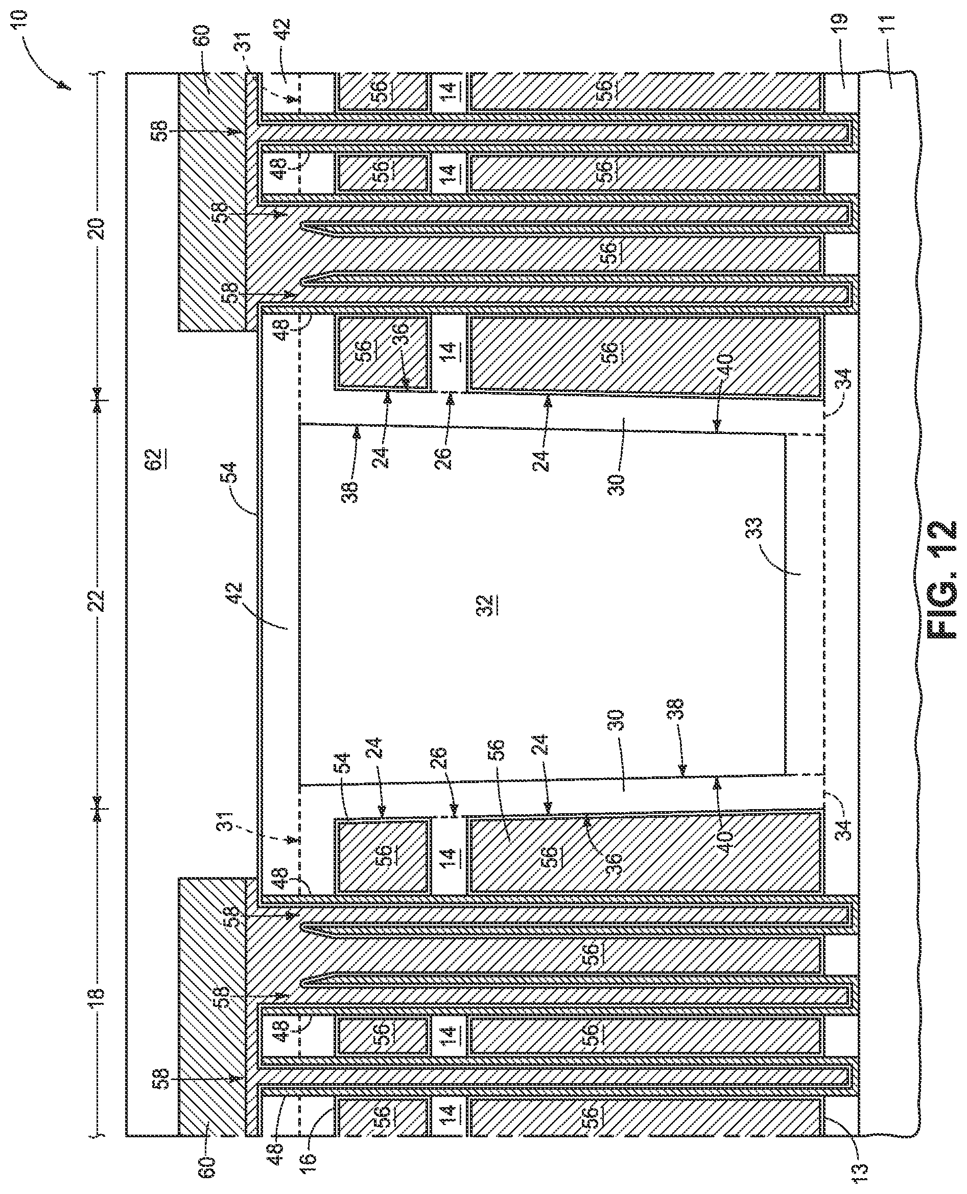 Patent US11785781 Figure 12 – Integrated circuit constructions comprising memory and methods used in the formation of integrated circuitry comprising memory