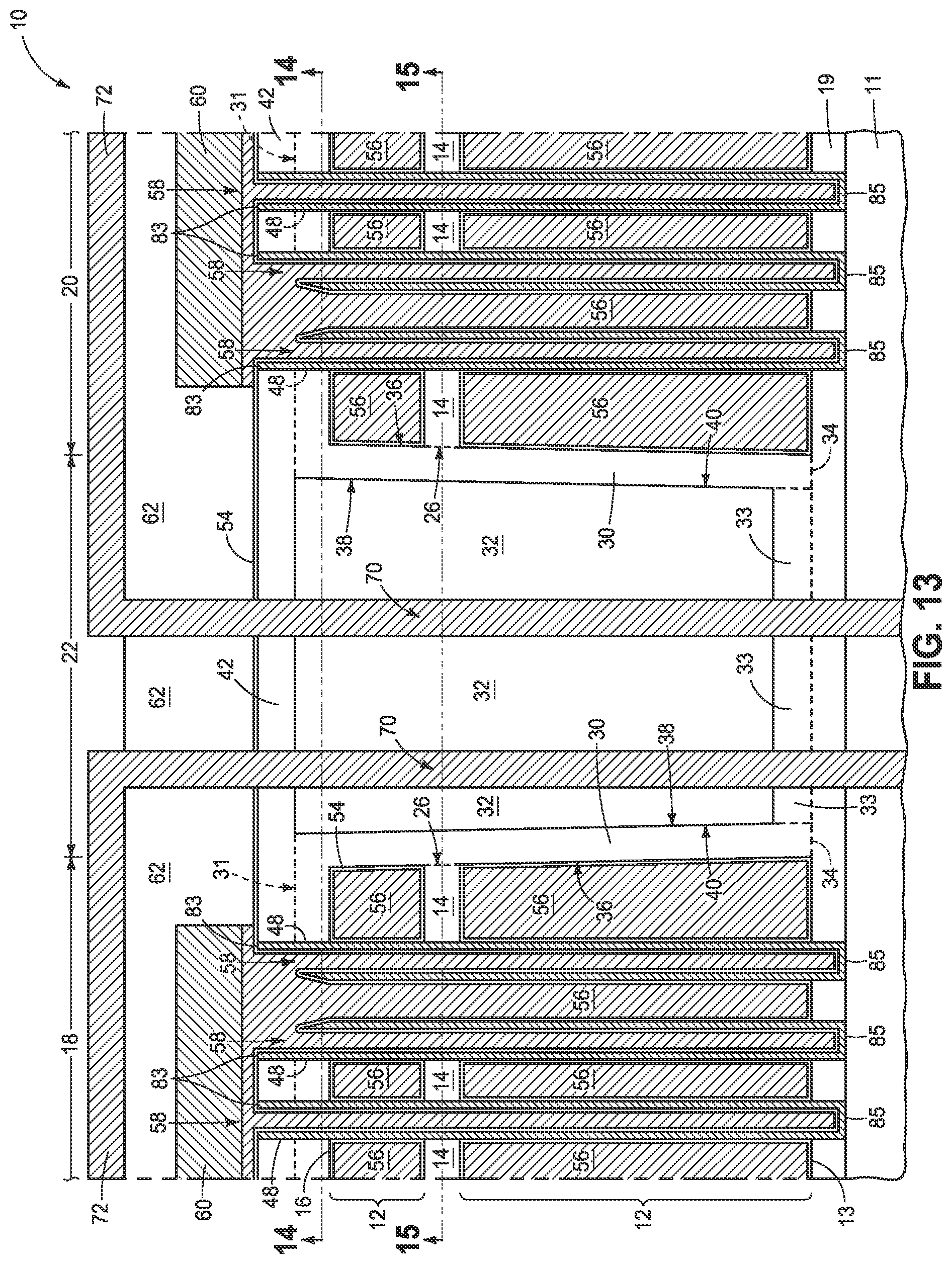 Patent US11785781 Figure 13 – Integrated circuit constructions comprising memory and methods used in the formation of integrated circuitry comprising memory