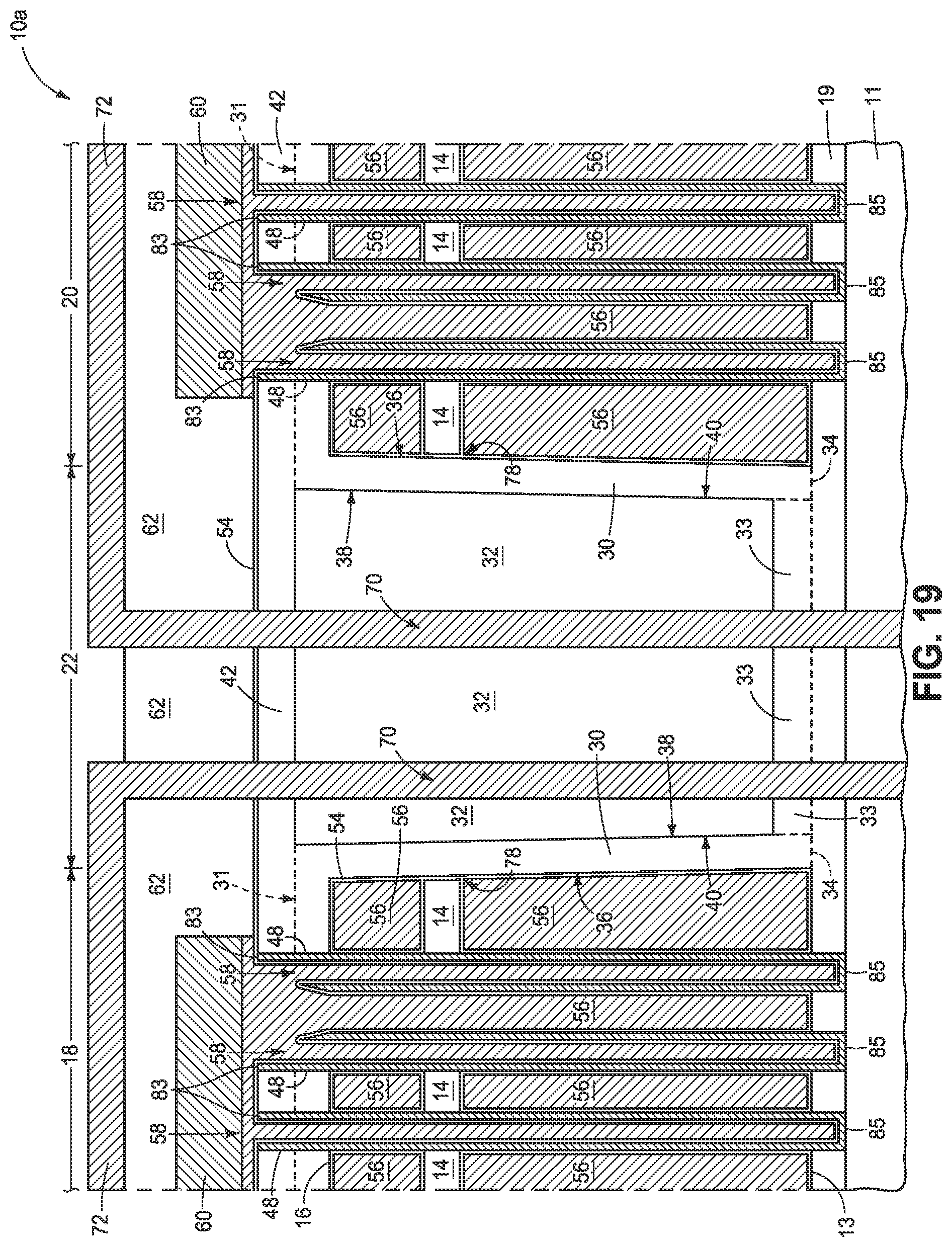 Patent US11785781 Figure 19 – Integrated circuit constructions comprising memory and methods used in the formation of integrated circuitry comprising memory
