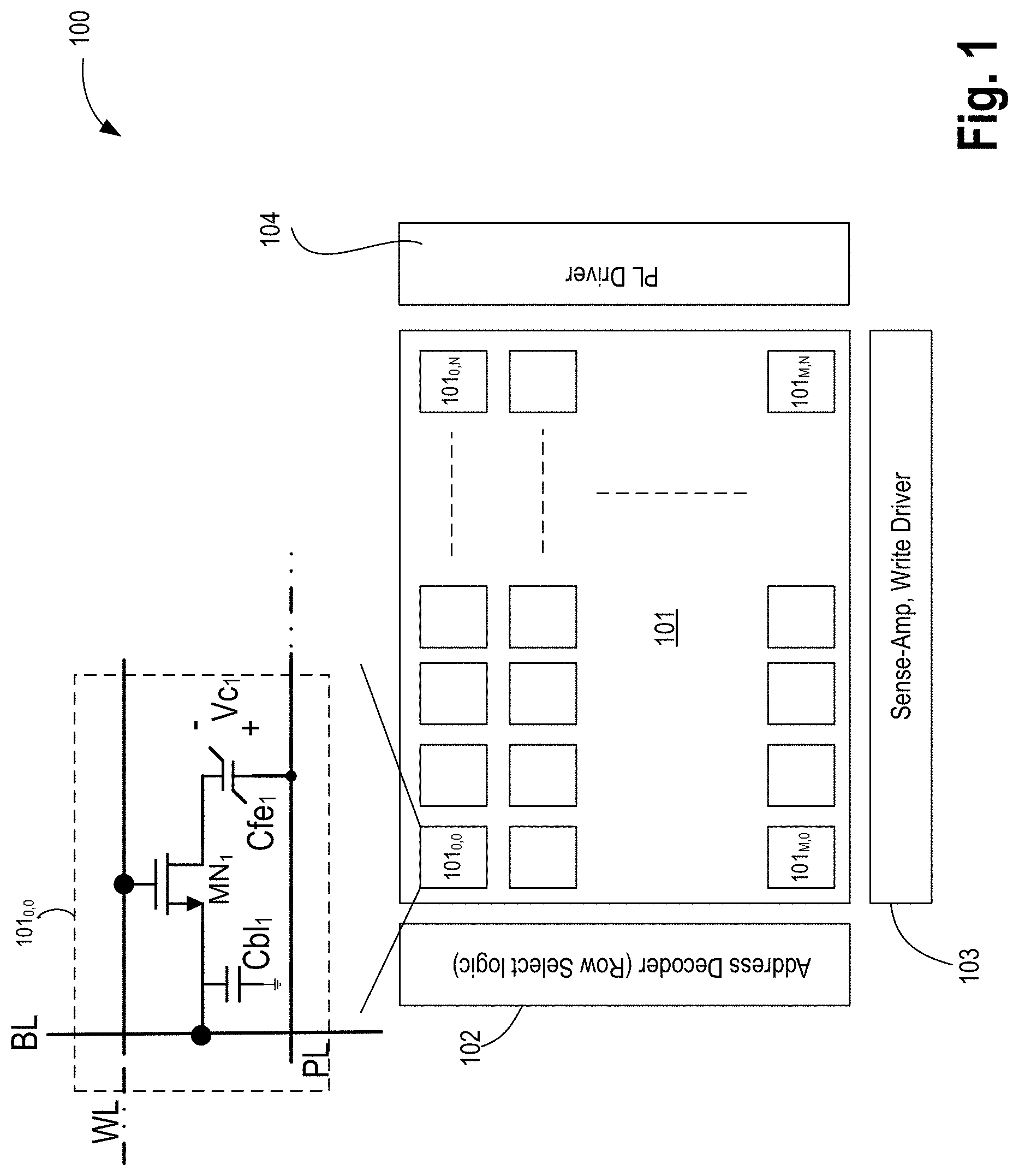 Patent US11785782 Figure 1 – Embedded memory with encapsulation layer adjacent to a memory stack