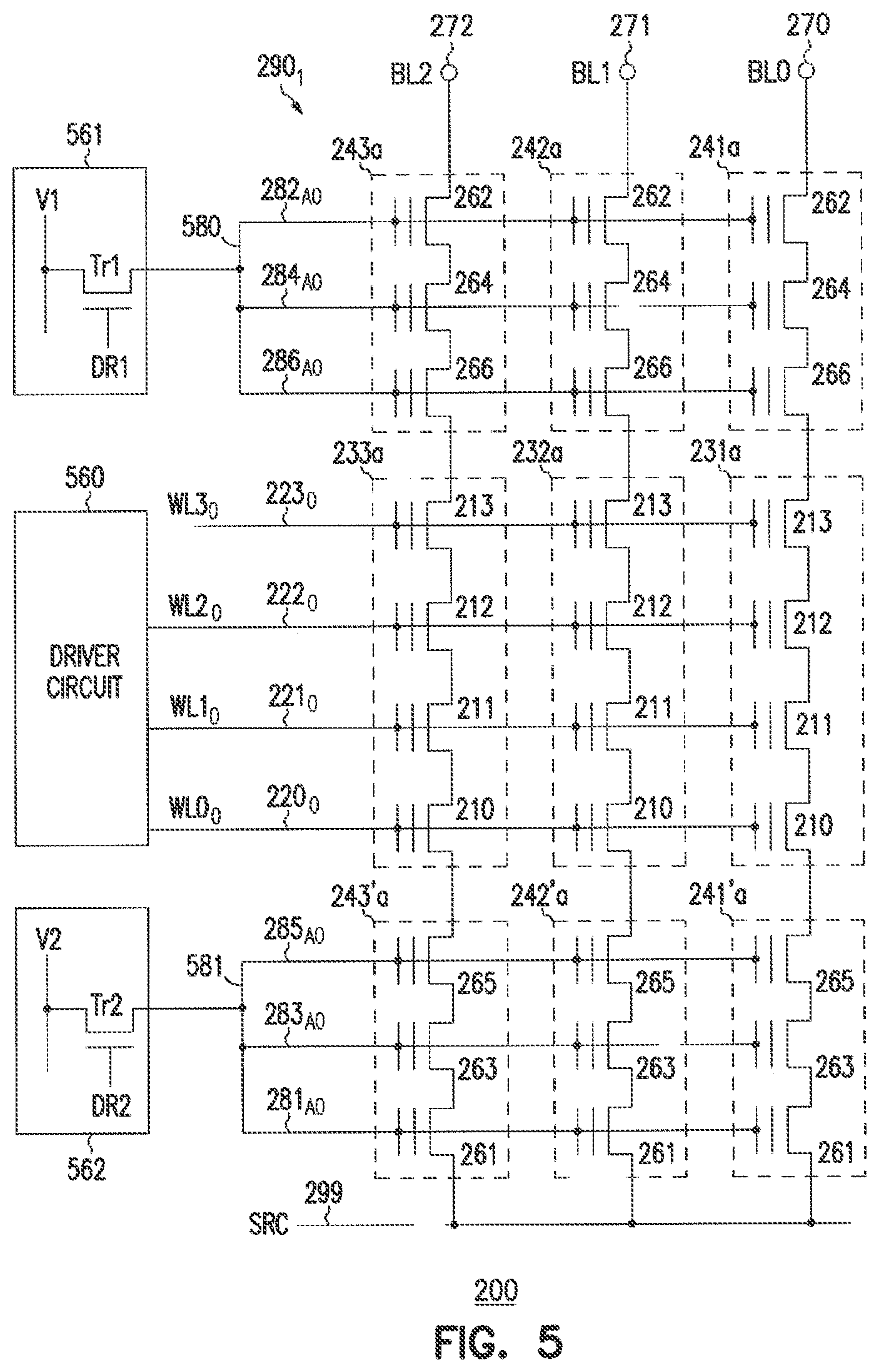 Patent US11785787 Figure 5 – 3D vertical nand memory device including multiple select lines and control lines having different vertical spacing
