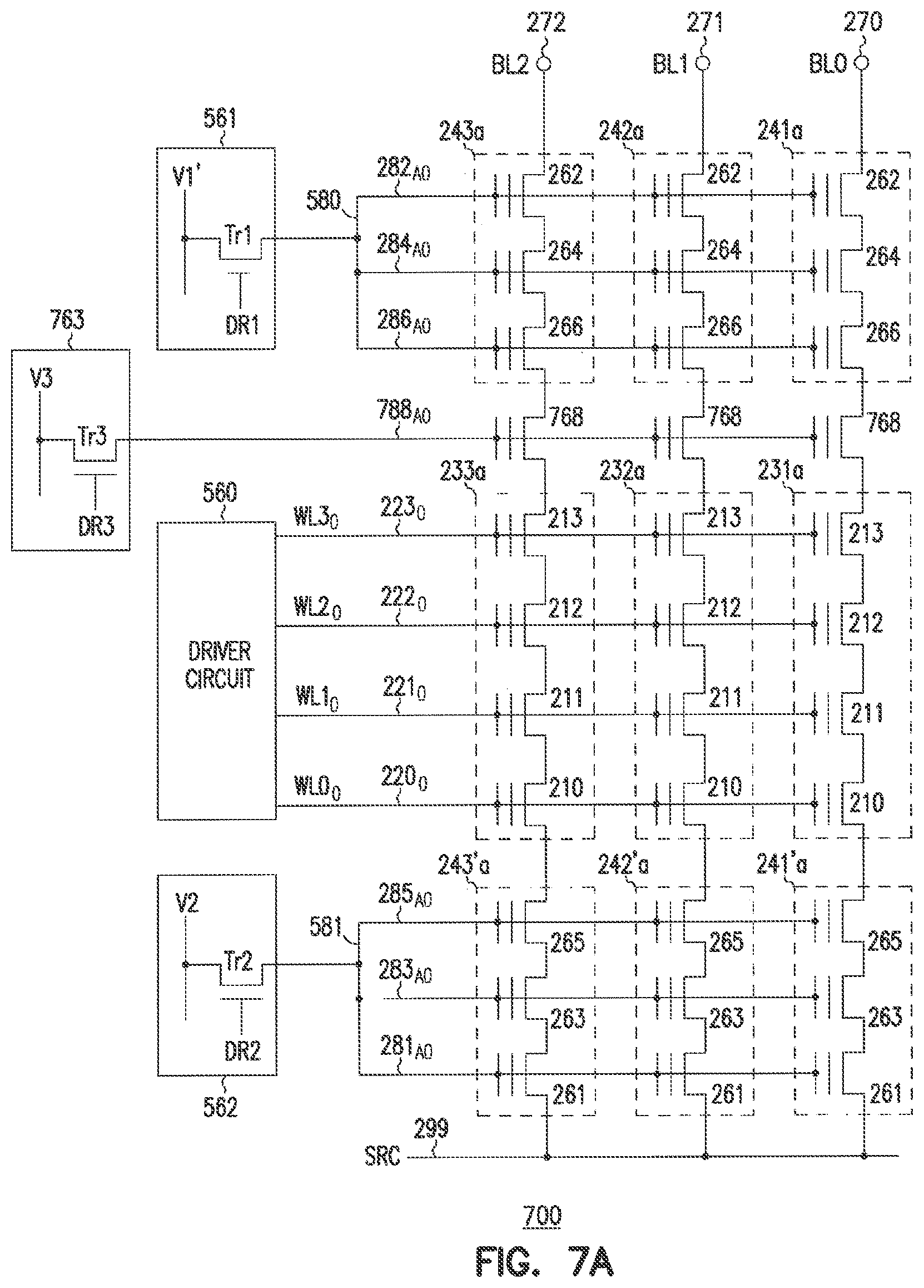 Patent US11785787 Figure 7 – 3D vertical nand memory device including multiple select lines and control lines having different vertical spacing