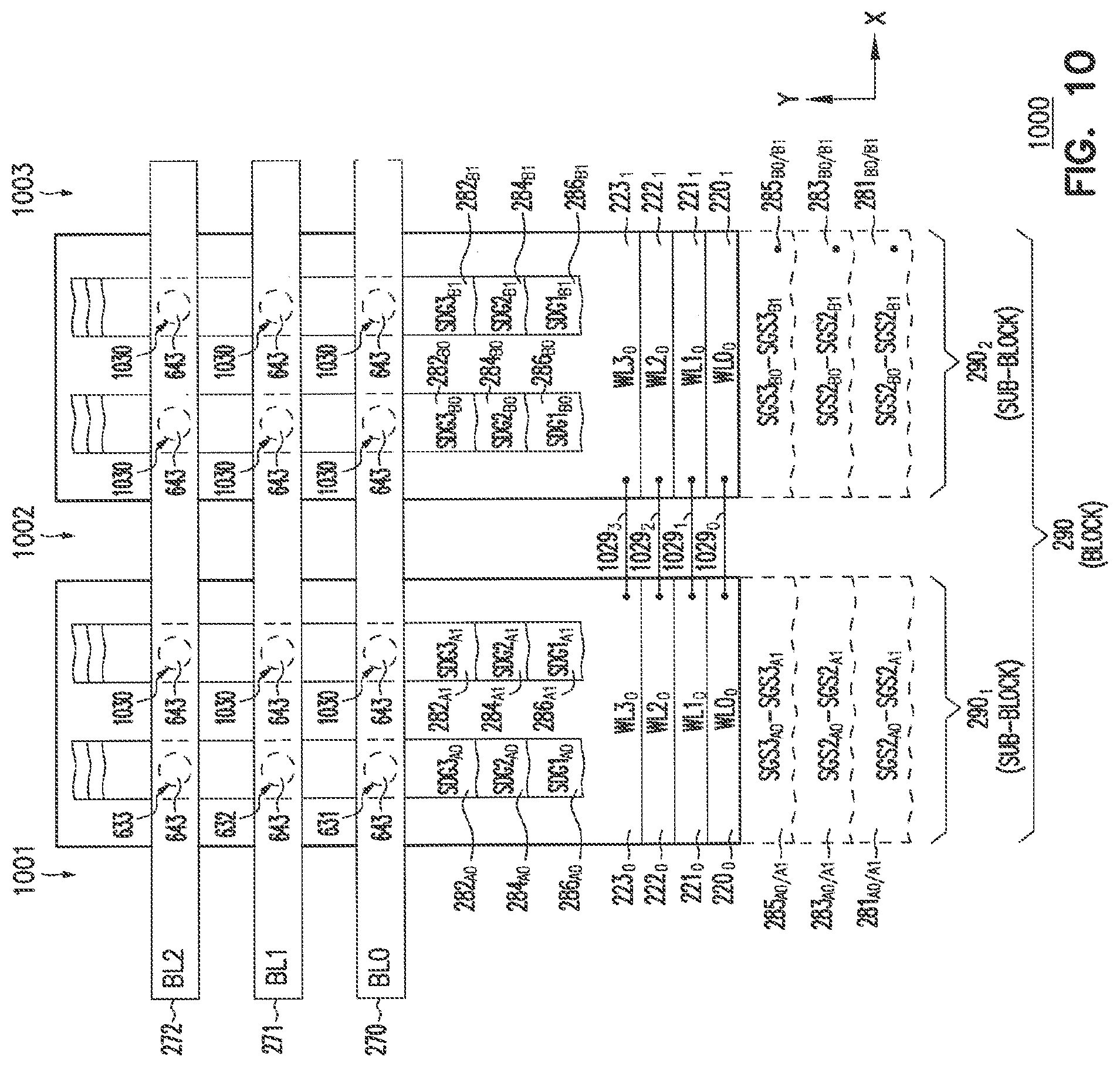 Patent US11785787 Figure 13 – 3D vertical nand memory device including multiple select lines and control lines having different vertical spacing