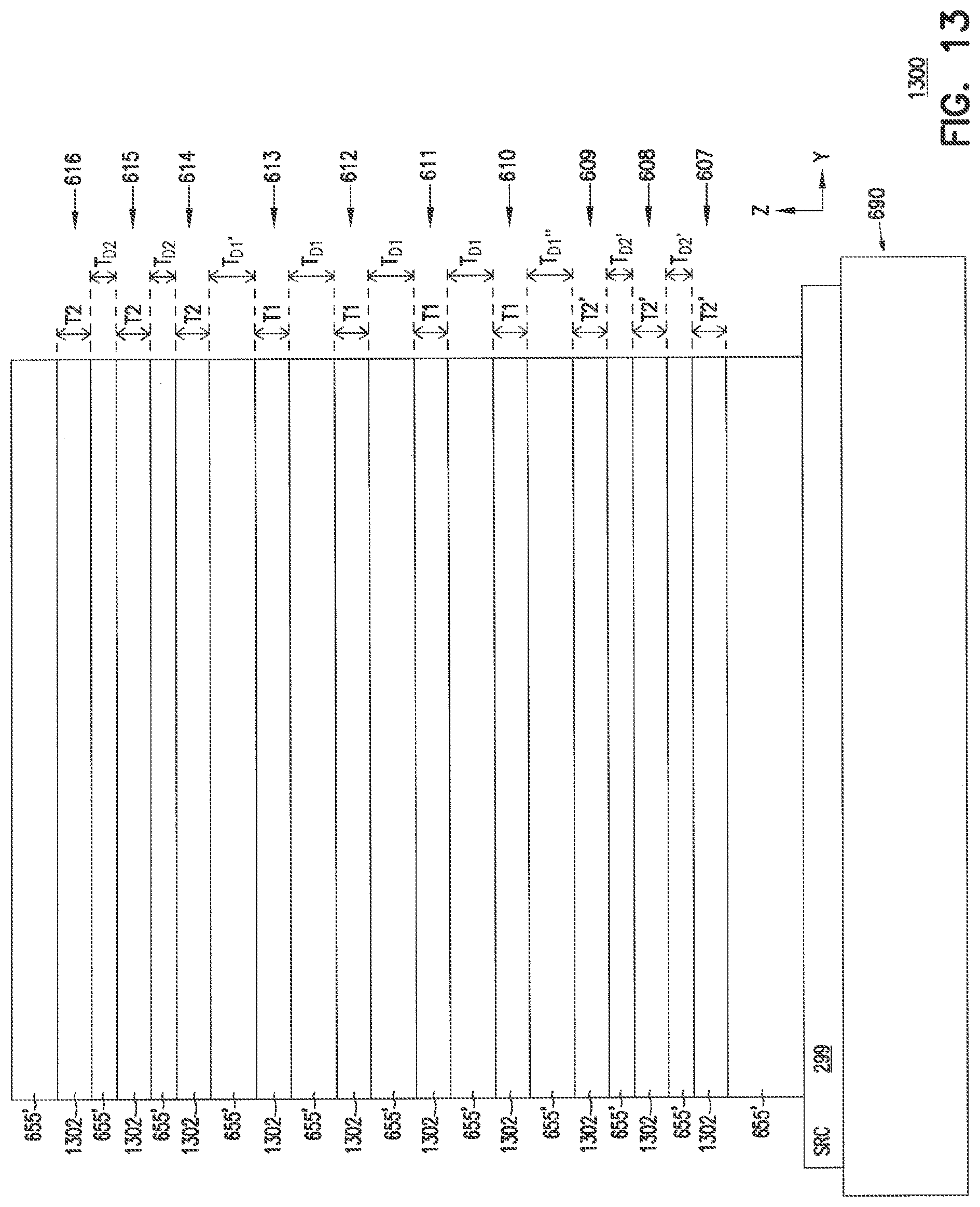 Patent US11785787 Figure 16 – 3D vertical nand memory device including multiple select lines and control lines having different vertical spacing