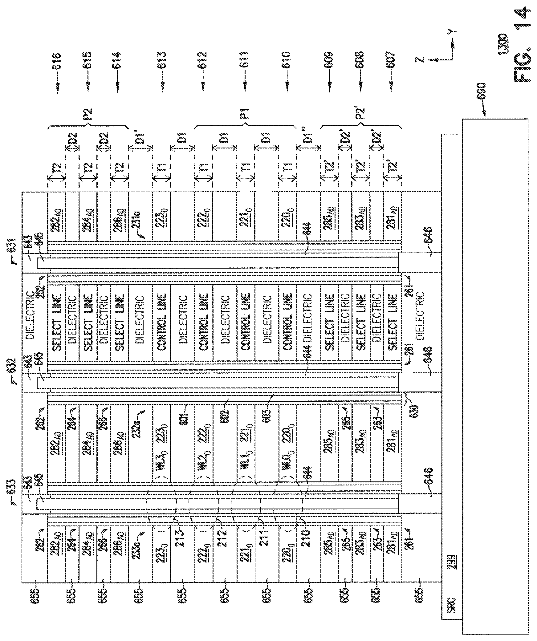 Patent US11785787 Figure 17 – 3D vertical nand memory device including multiple select lines and control lines having different vertical spacing
