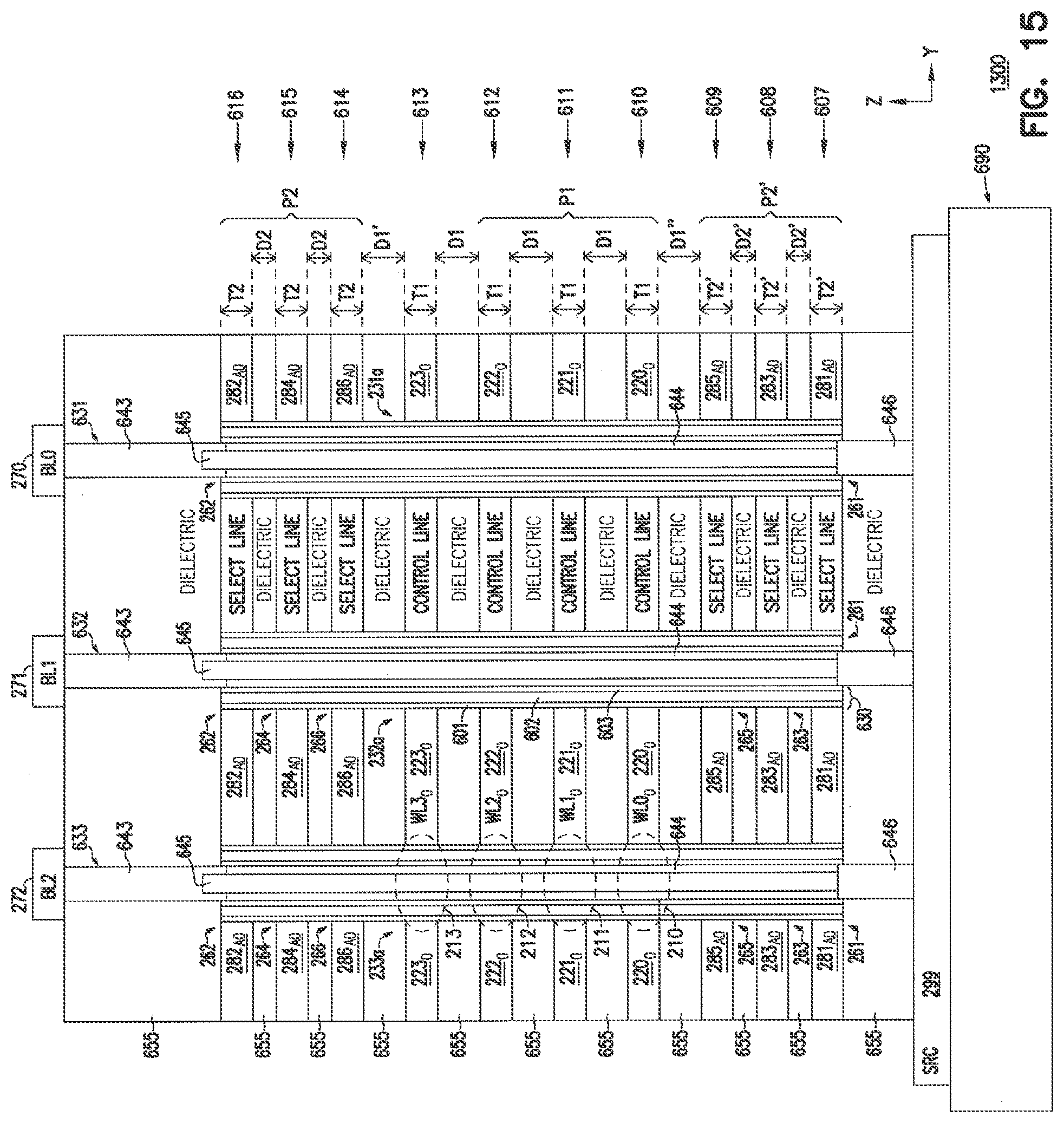Patent US11785787 Figure 18 – 3D vertical nand memory device including multiple select lines and control lines having different vertical spacing