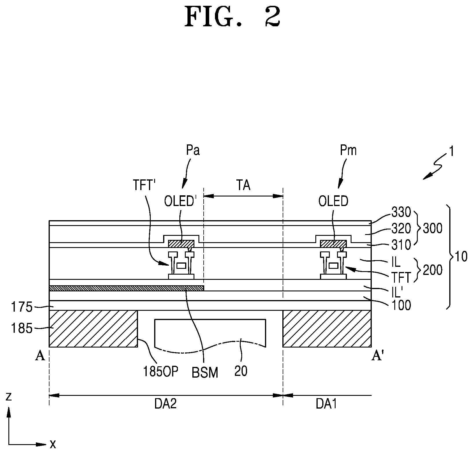 Patent US11785792 Figure 2 – Display apparatus having transmission area and method of manufacturing the same
