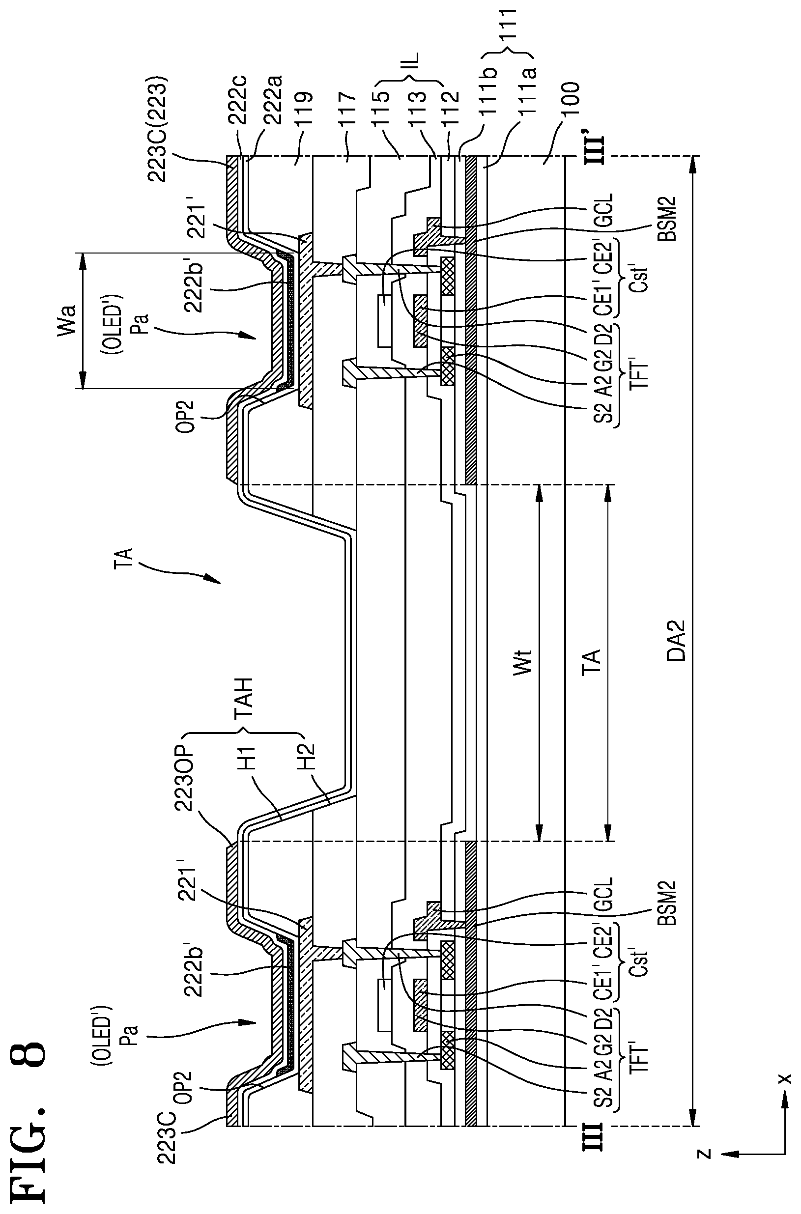 Patent US11785792 Figure 9 – Display apparatus having transmission area and method of manufacturing the same