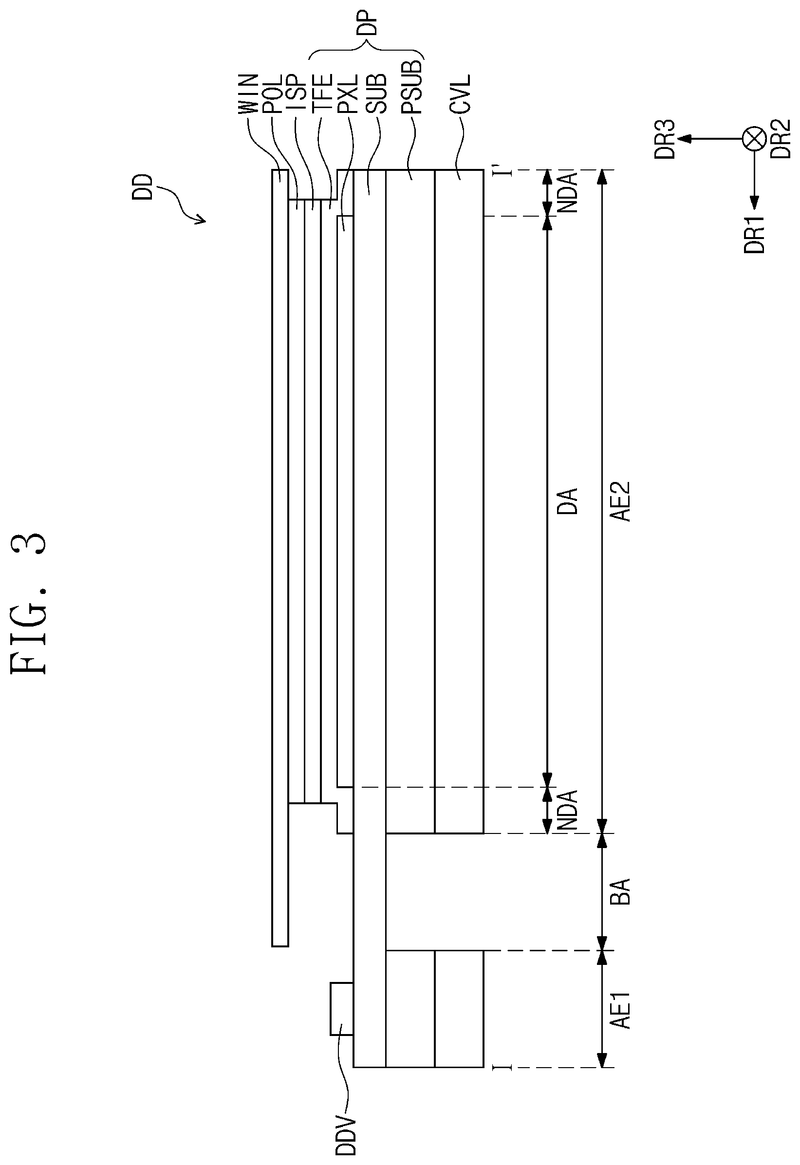 Patent US11785795 Figure 3 – Display device including protective layer below substrate