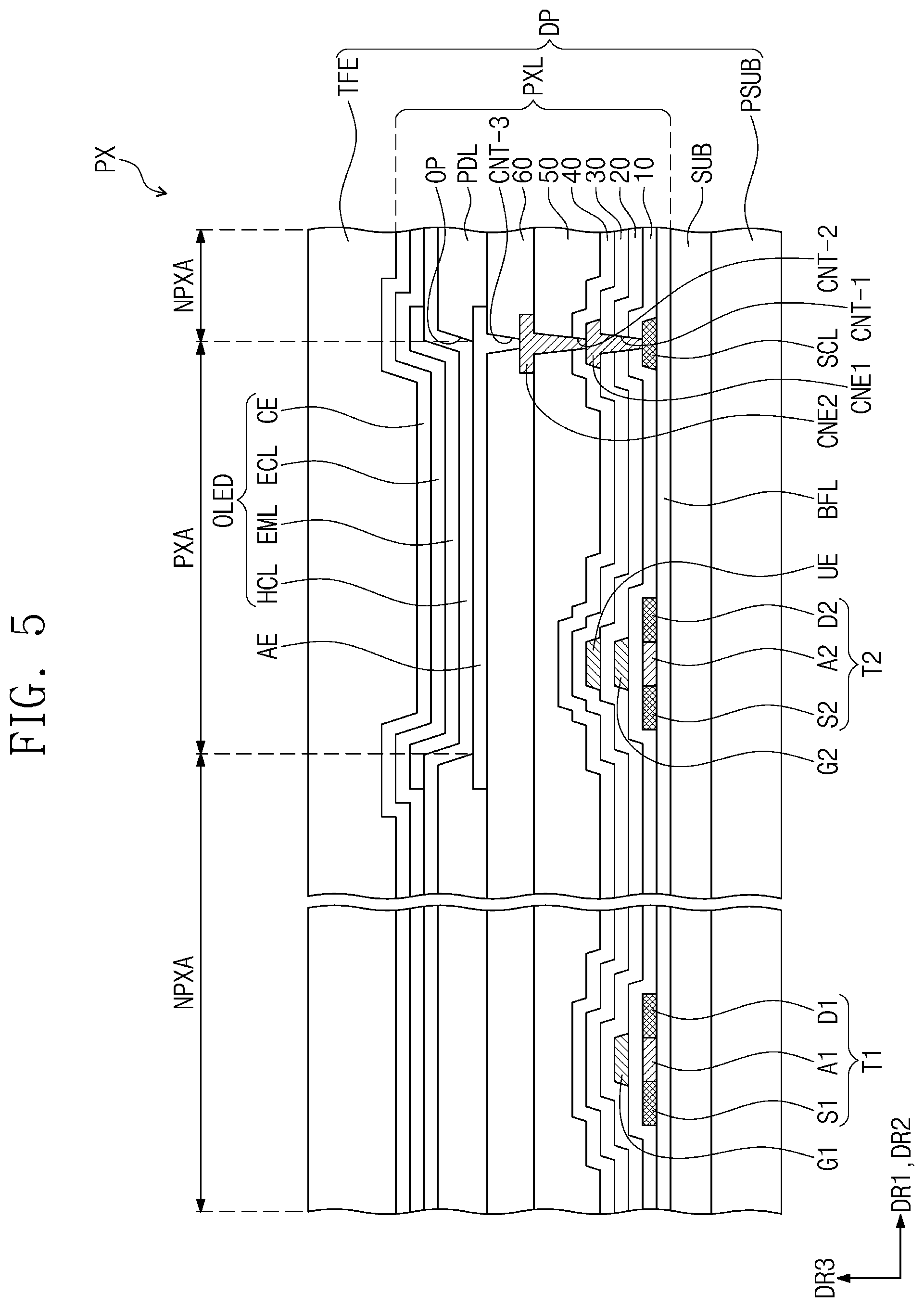 Patent US11785795 Figure 5 – Display device including protective layer below substrate