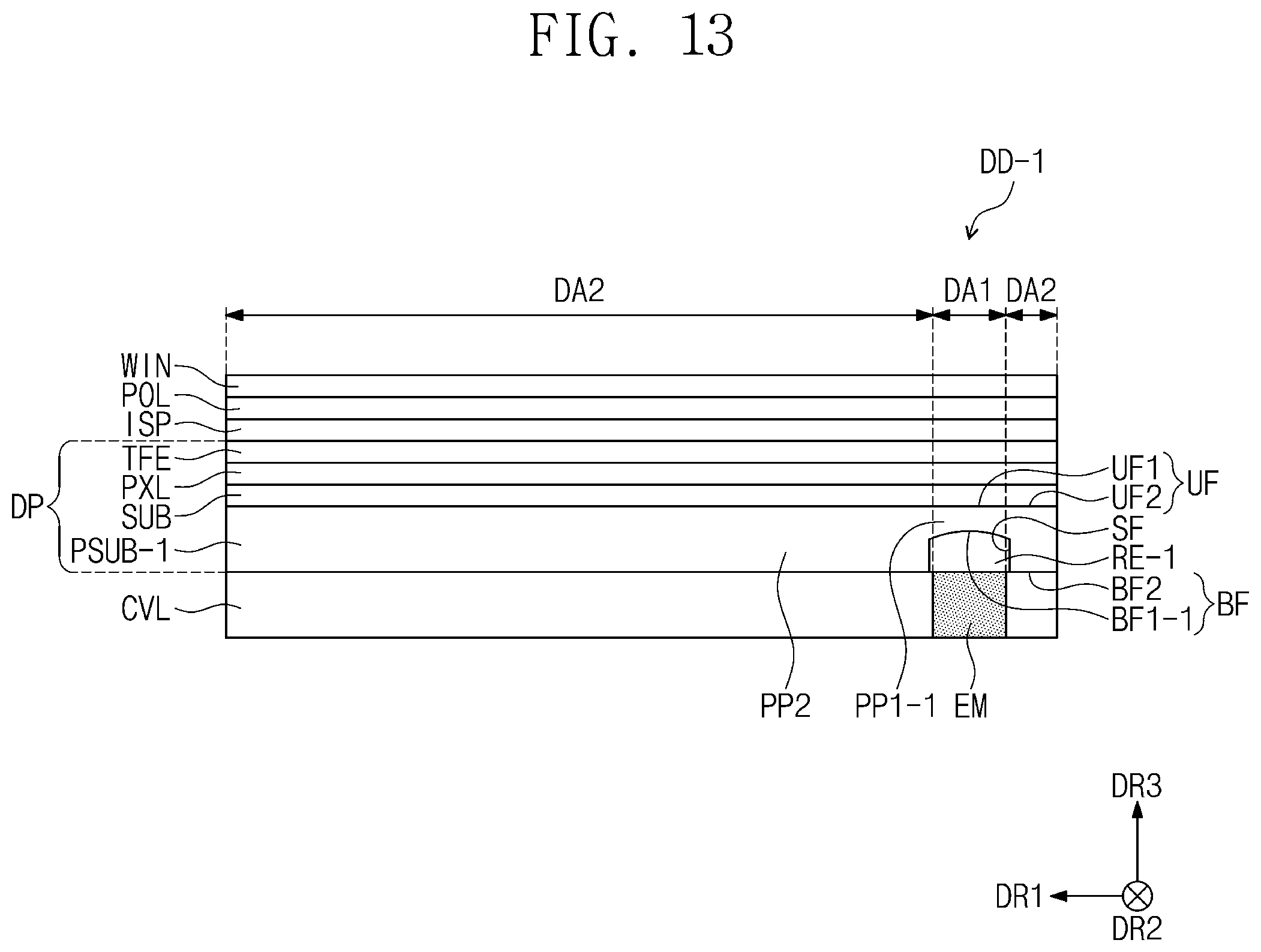 Patent US11785795 Figure 14 – Display device including protective layer below substrate