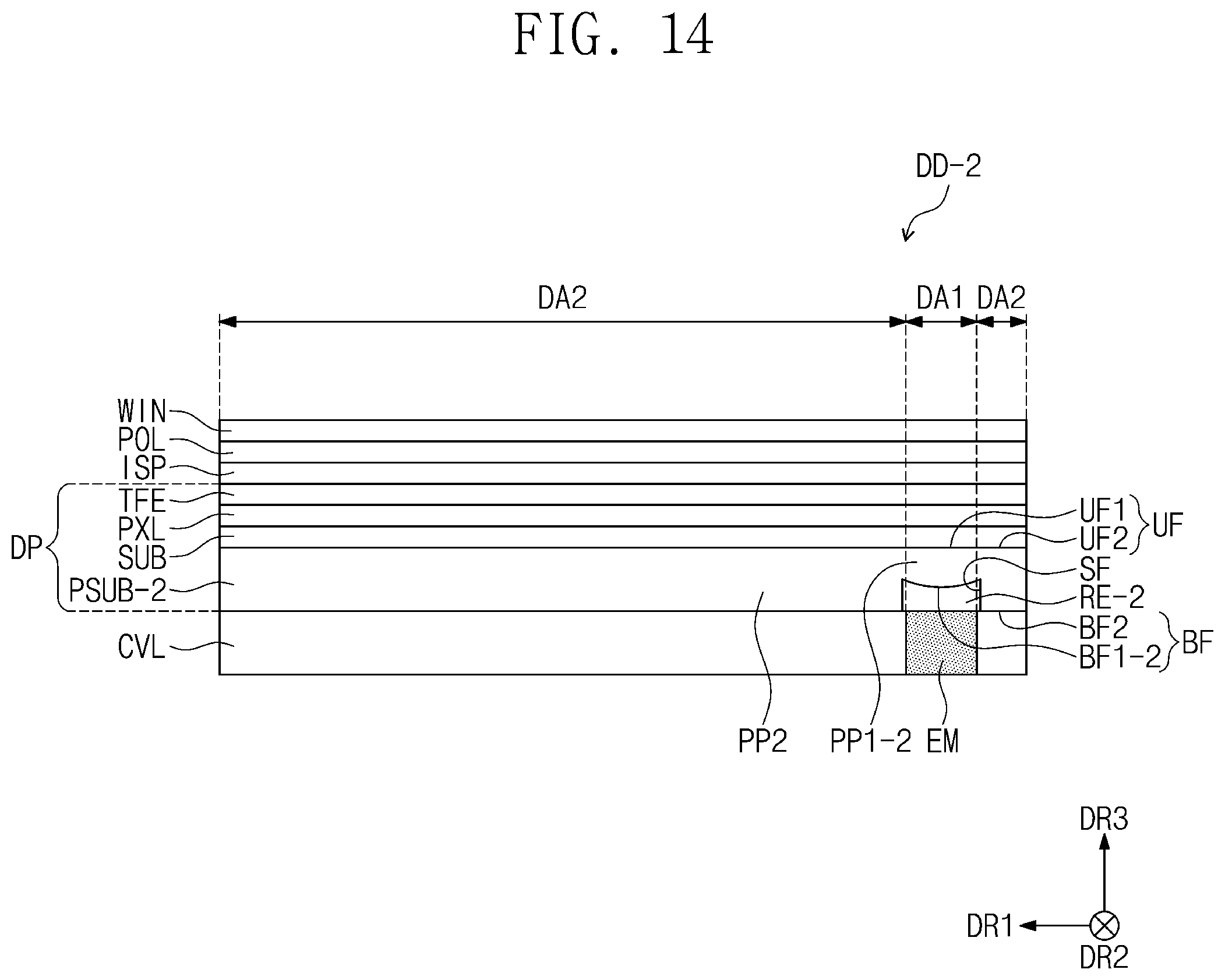 Patent US11785795 Figure 15 – Display device including protective layer below substrate