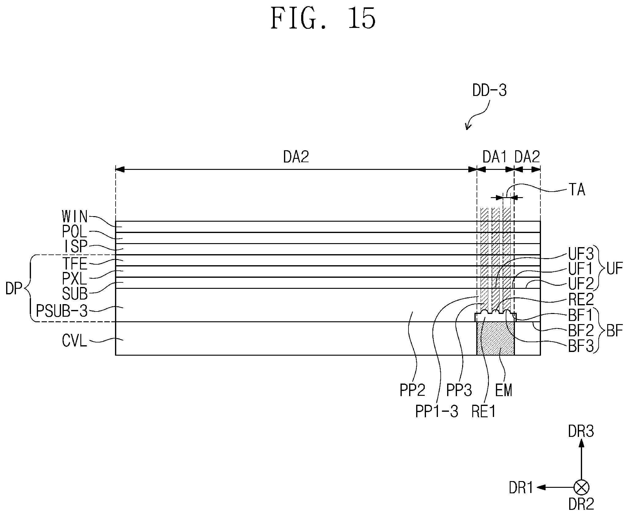 Patent US11785795 Figure 16 – Display device including protective layer below substrate