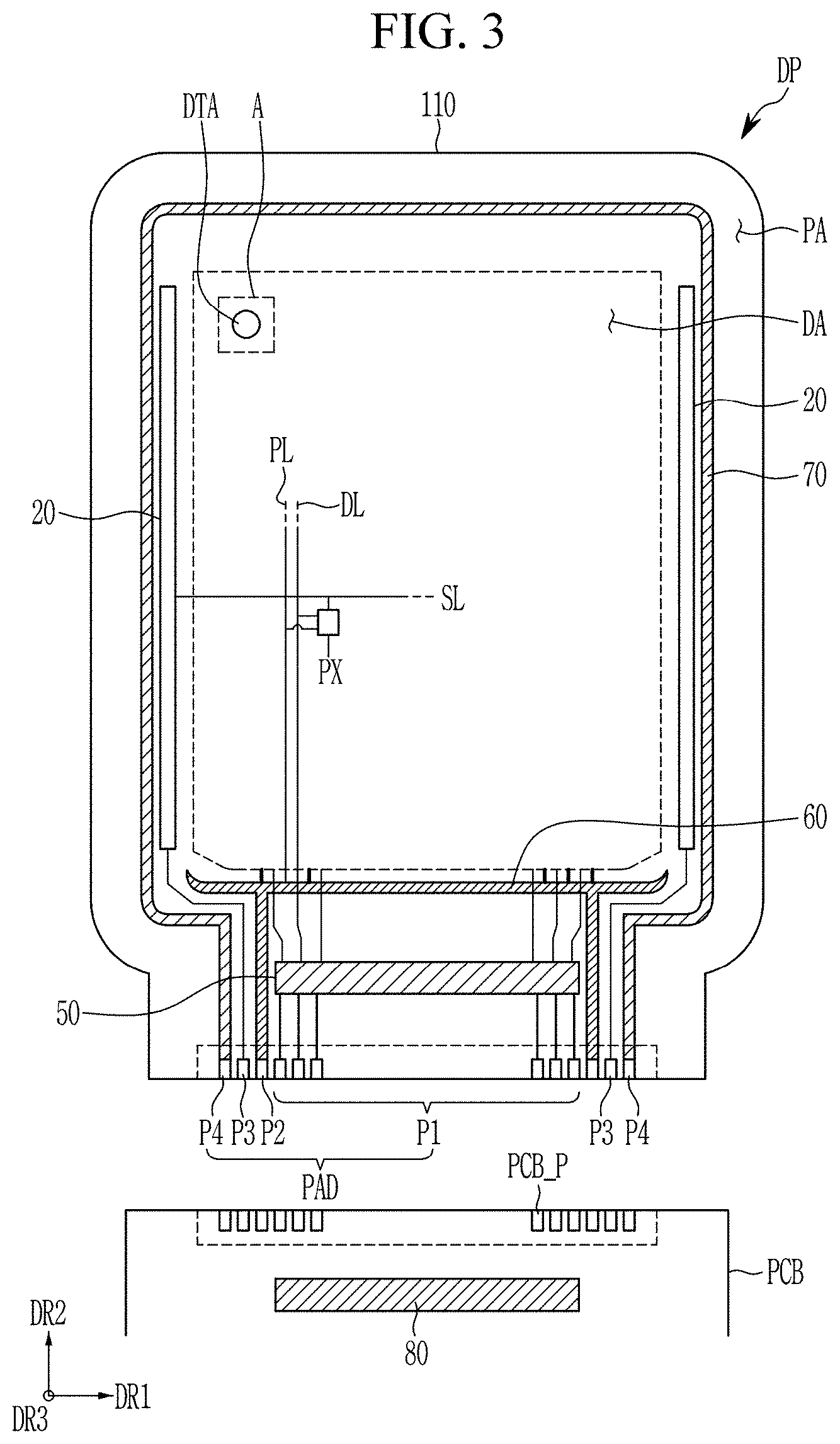 Patent US11785798 Figure 3 – Display with dam surrounding opening
