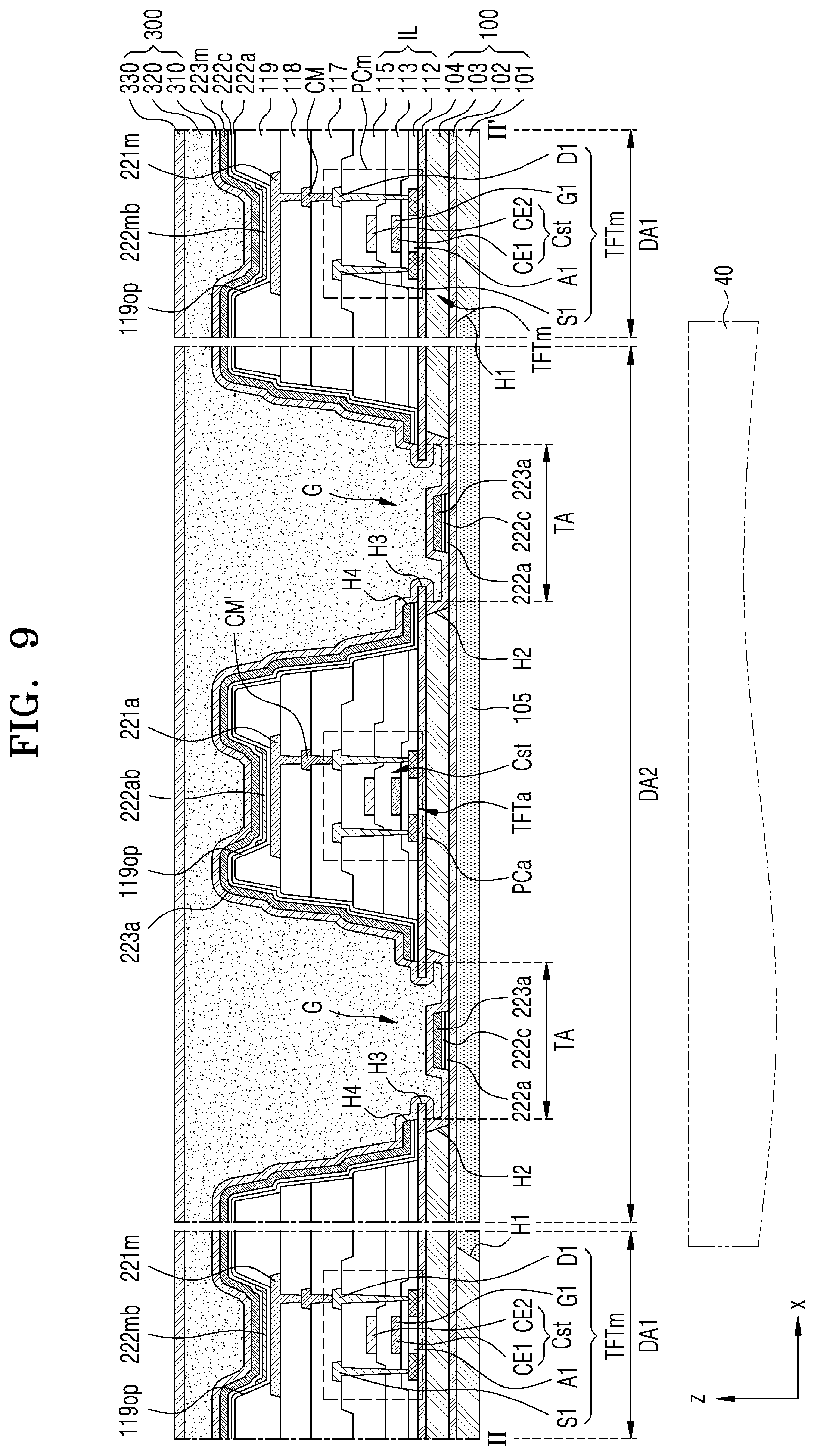 Patent US11785799 Figure 8 – Display apparatus including multi-base and multi-barrier layer substrate