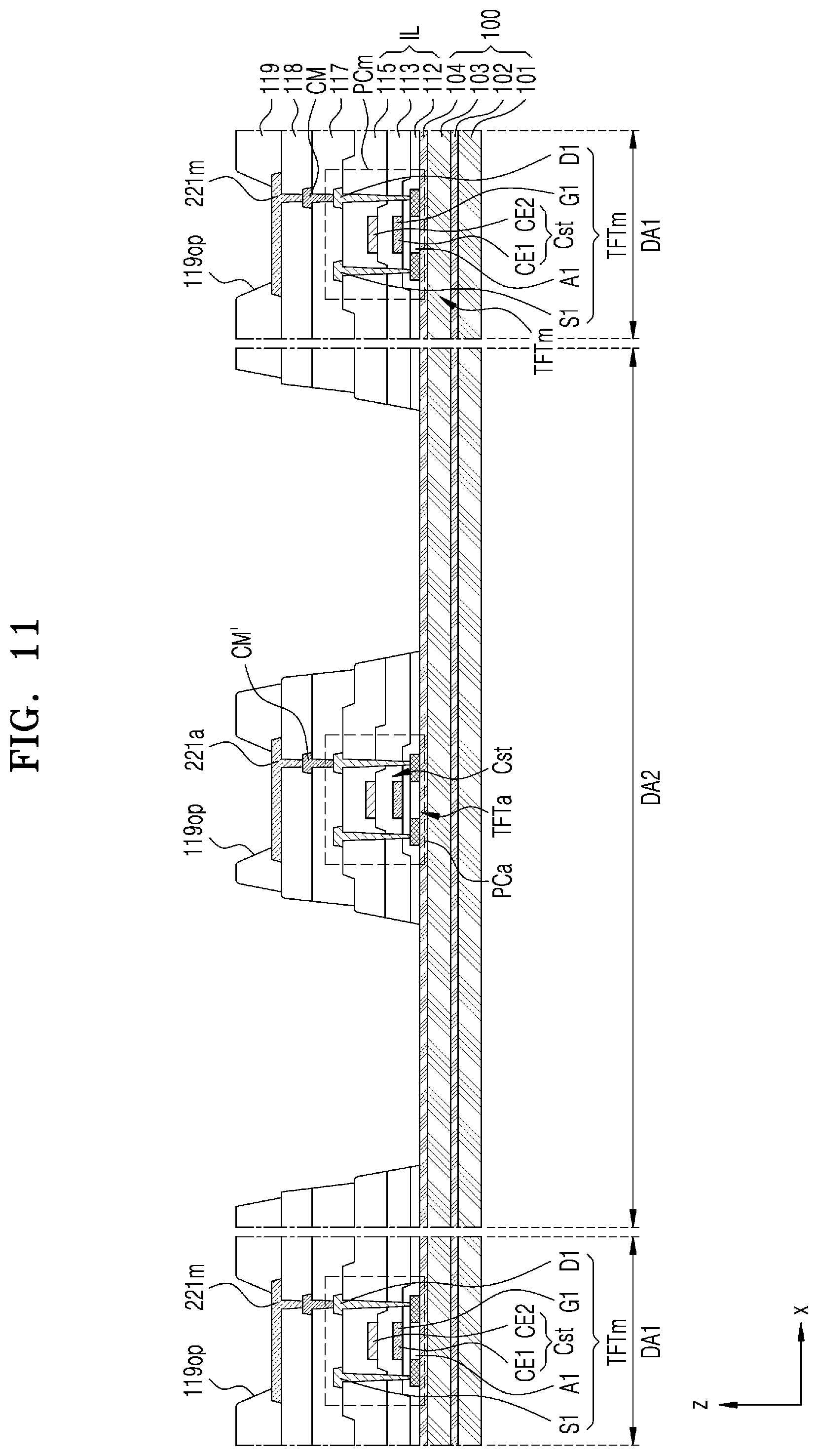 Patent US11785799 Figure 10 – Display apparatus including multi-base and multi-barrier layer substrate
