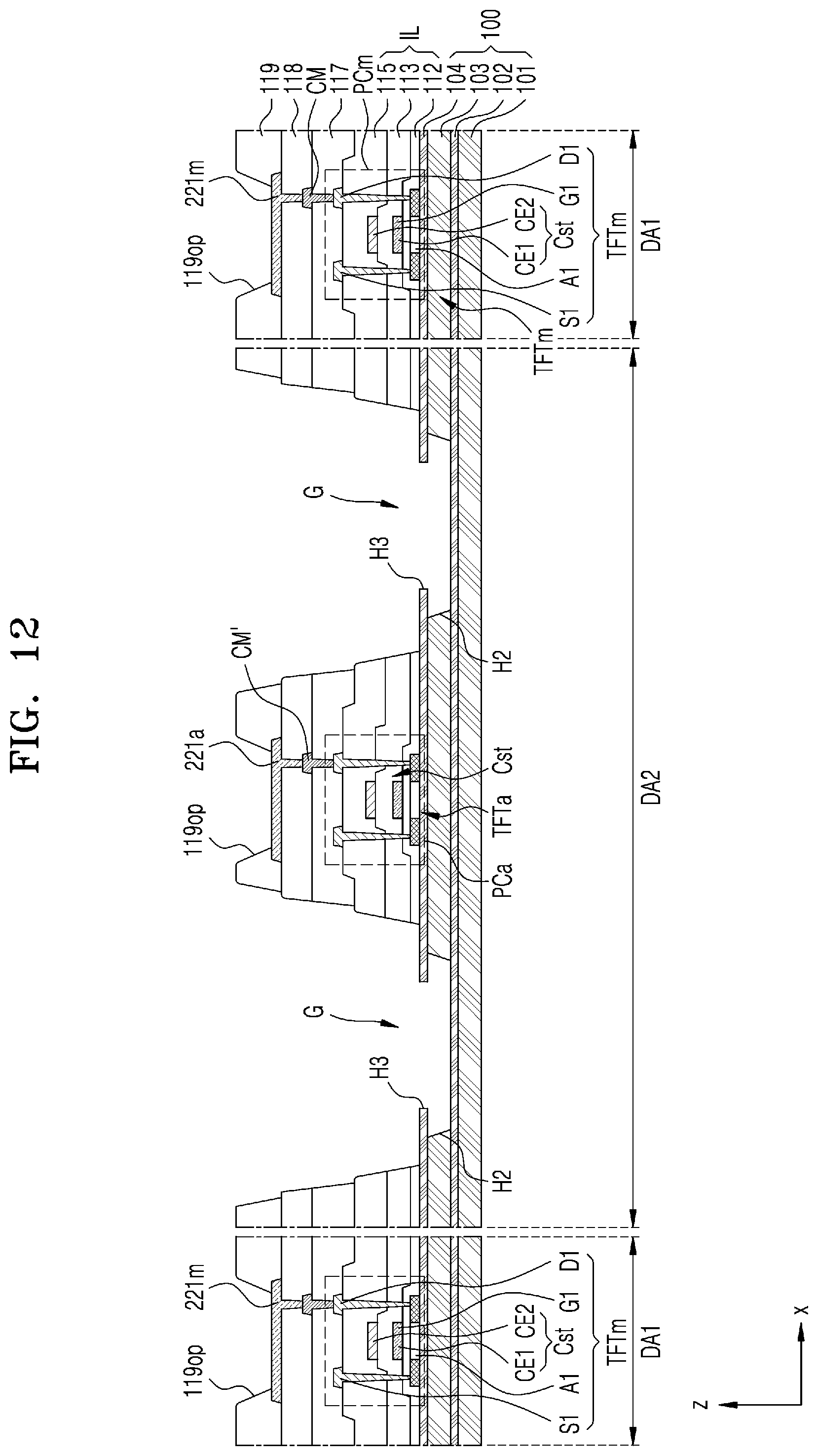 Patent US11785799 Figure 11 – Display apparatus including multi-base and multi-barrier layer substrate