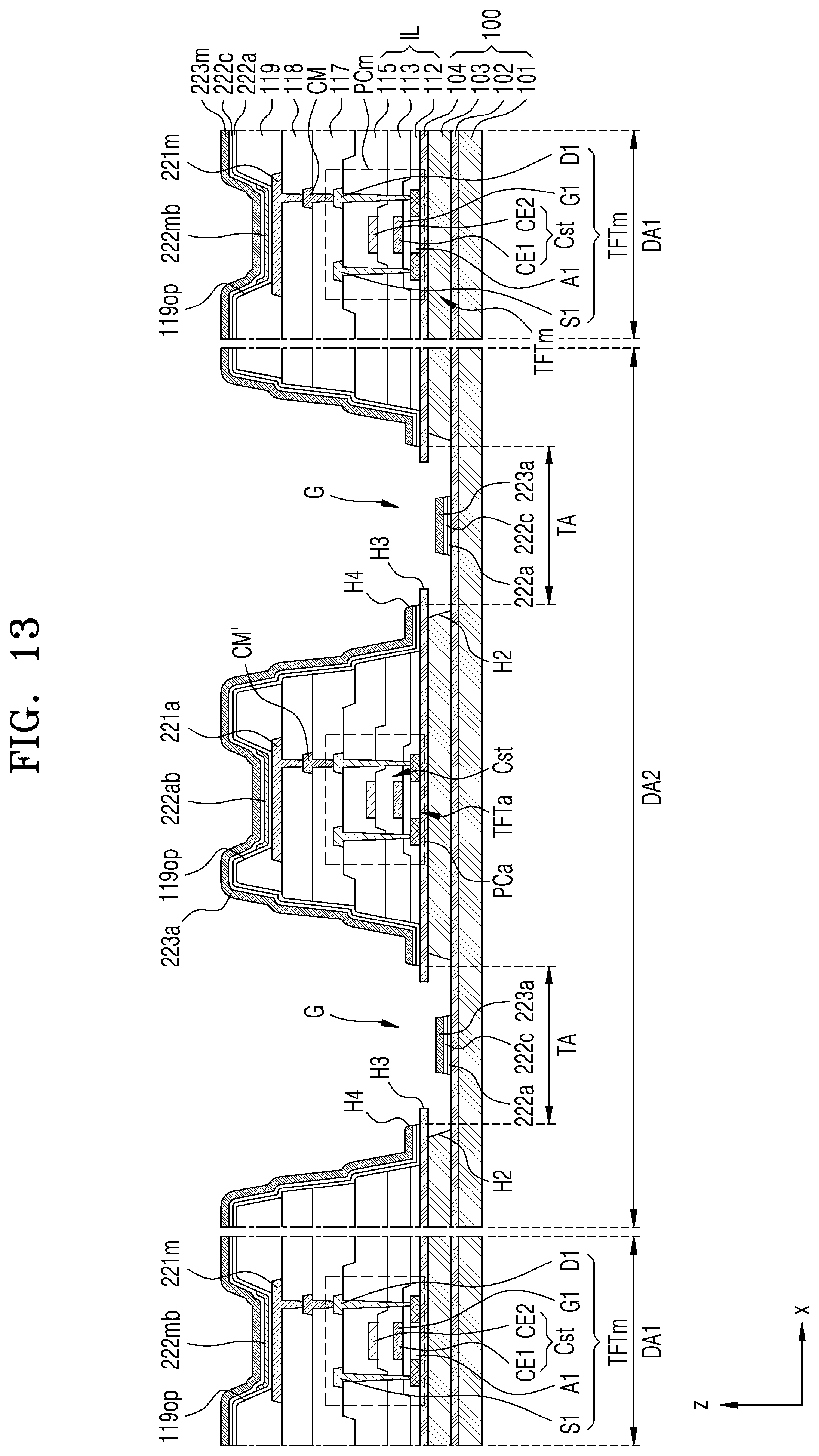 Patent US11785799 Figure 12 – Display apparatus including multi-base and multi-barrier layer substrate