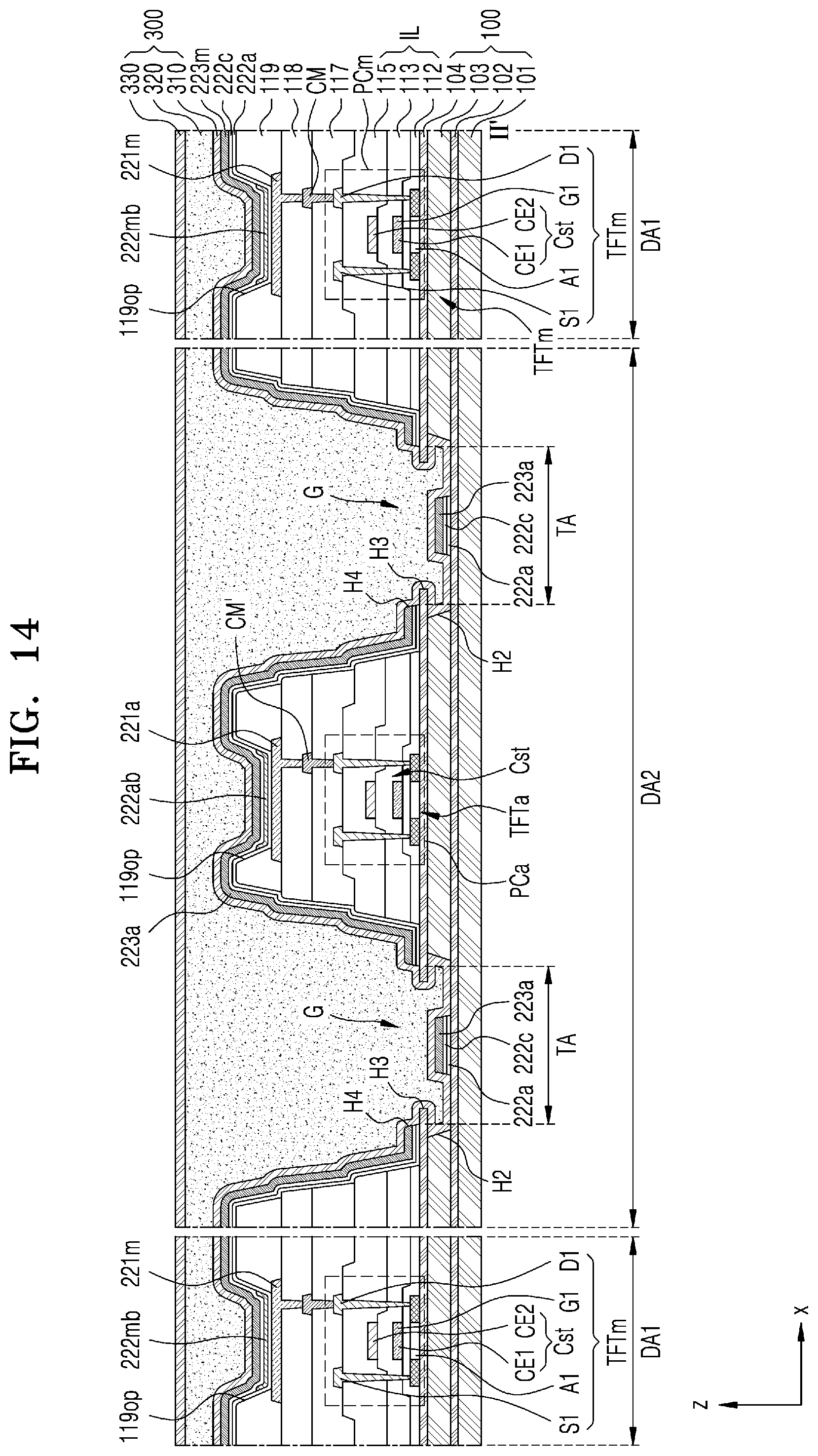 Patent US11785799 Figure 13 – Display apparatus including multi-base and multi-barrier layer substrate