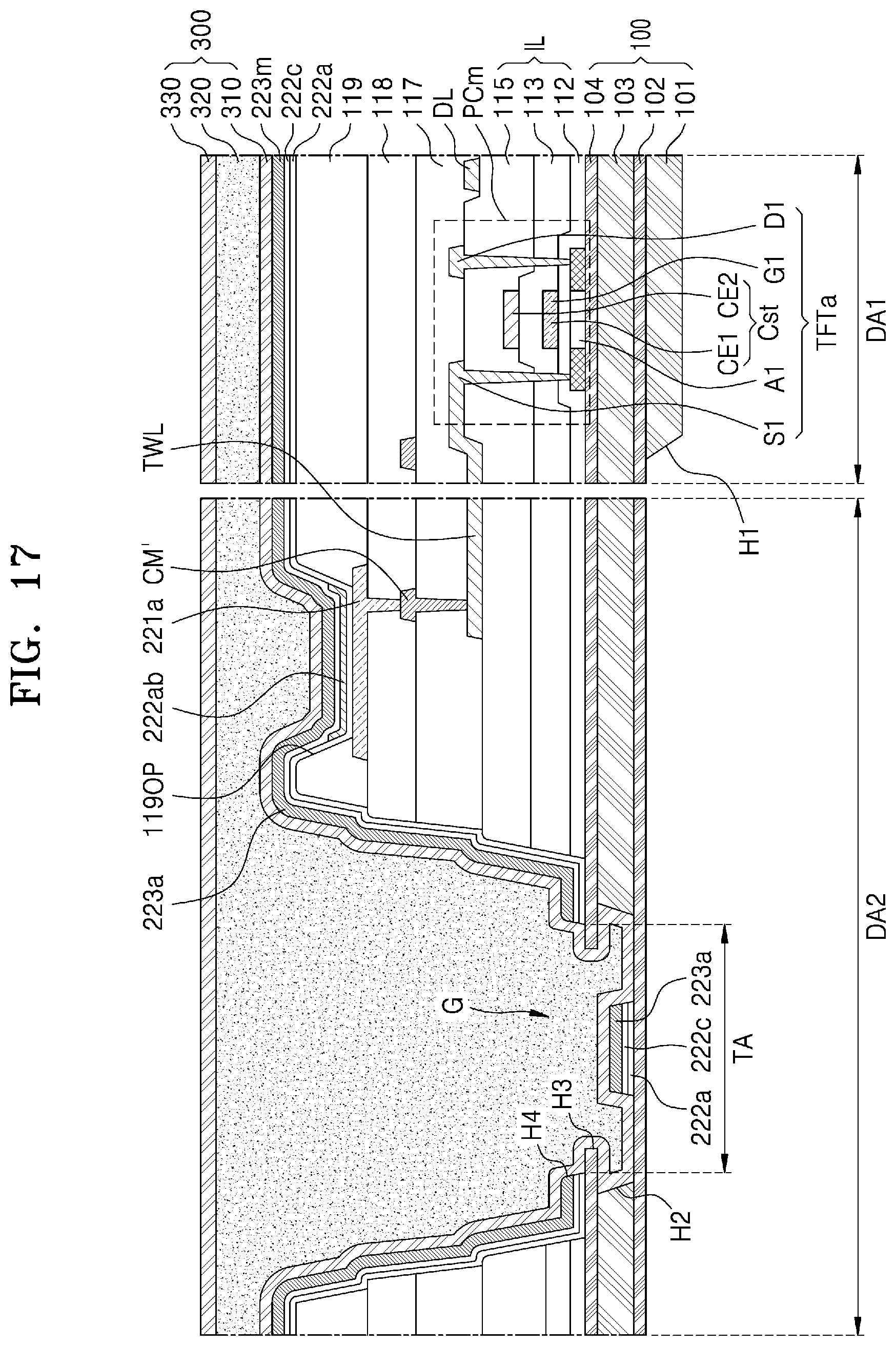 Patent US11785799 Figure 16 – Display apparatus including multi-base and multi-barrier layer substrate