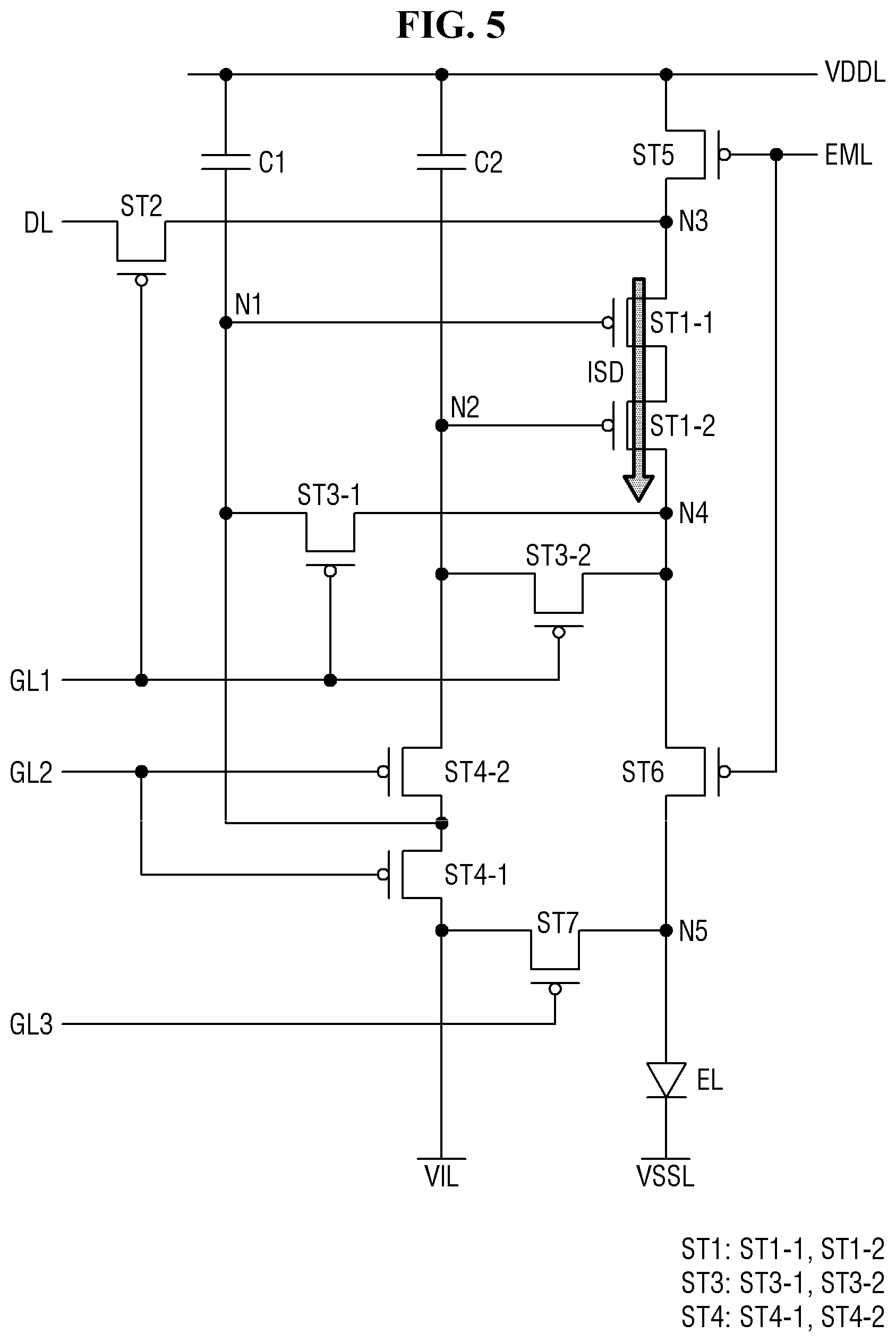 Patent US11785805 Figure 5 – Display device with pixel circuit having a plurality of transistors