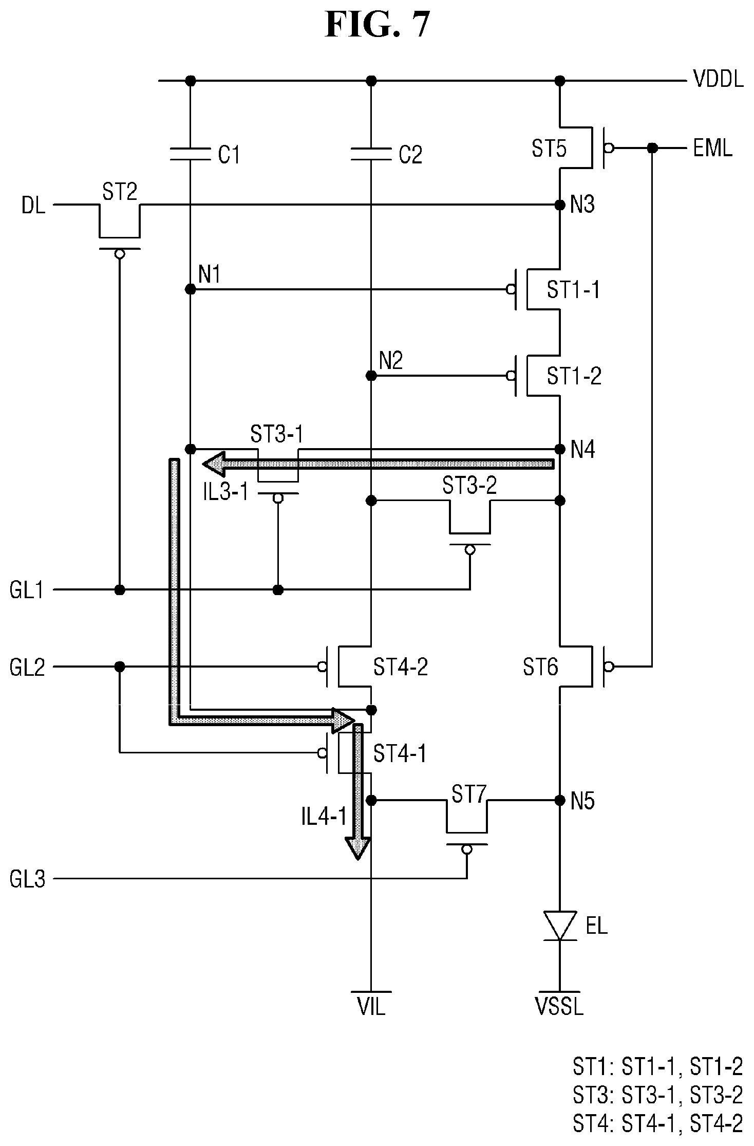 Patent US11785805 Figure 7 – Display device with pixel circuit having a plurality of transistors