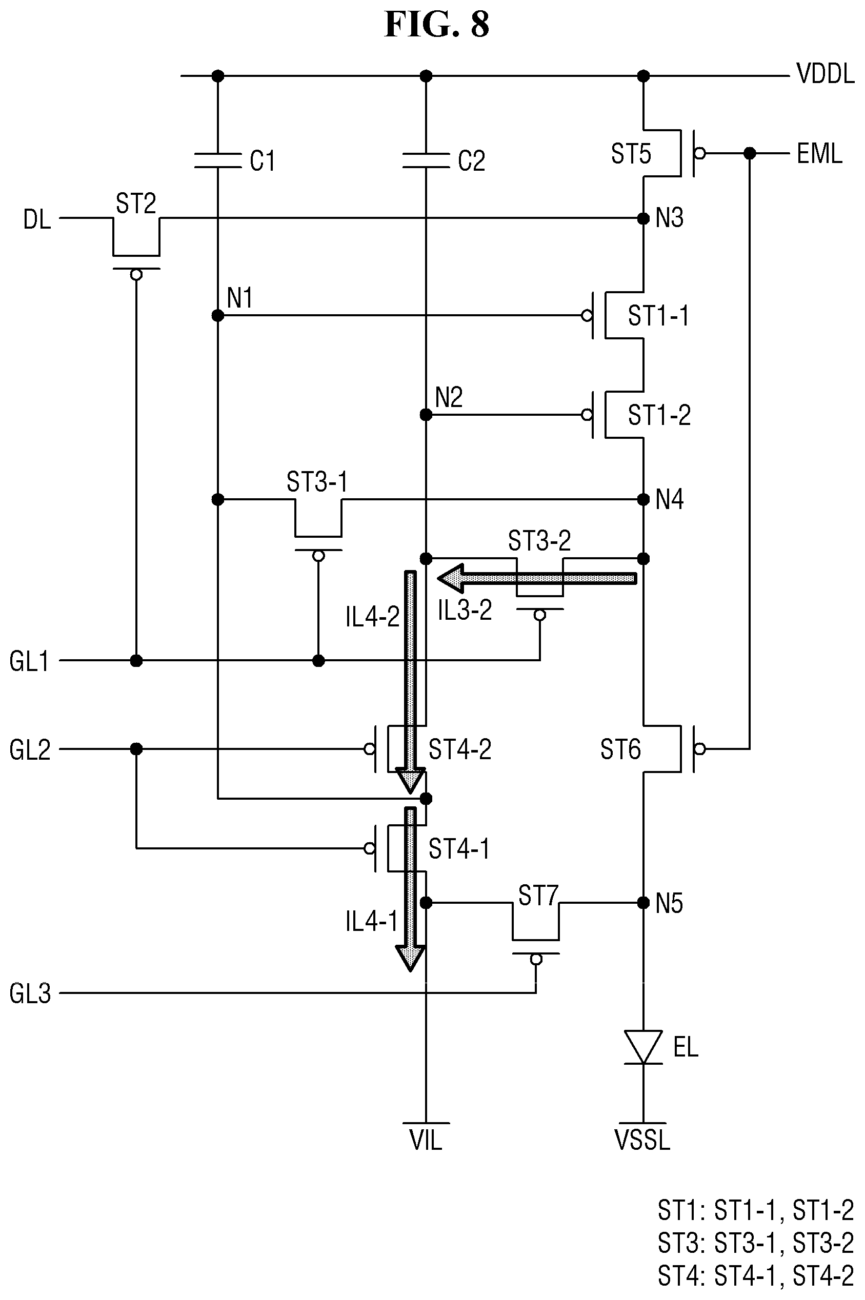 Patent US11785805 Figure 8 – Display device with pixel circuit having a plurality of transistors