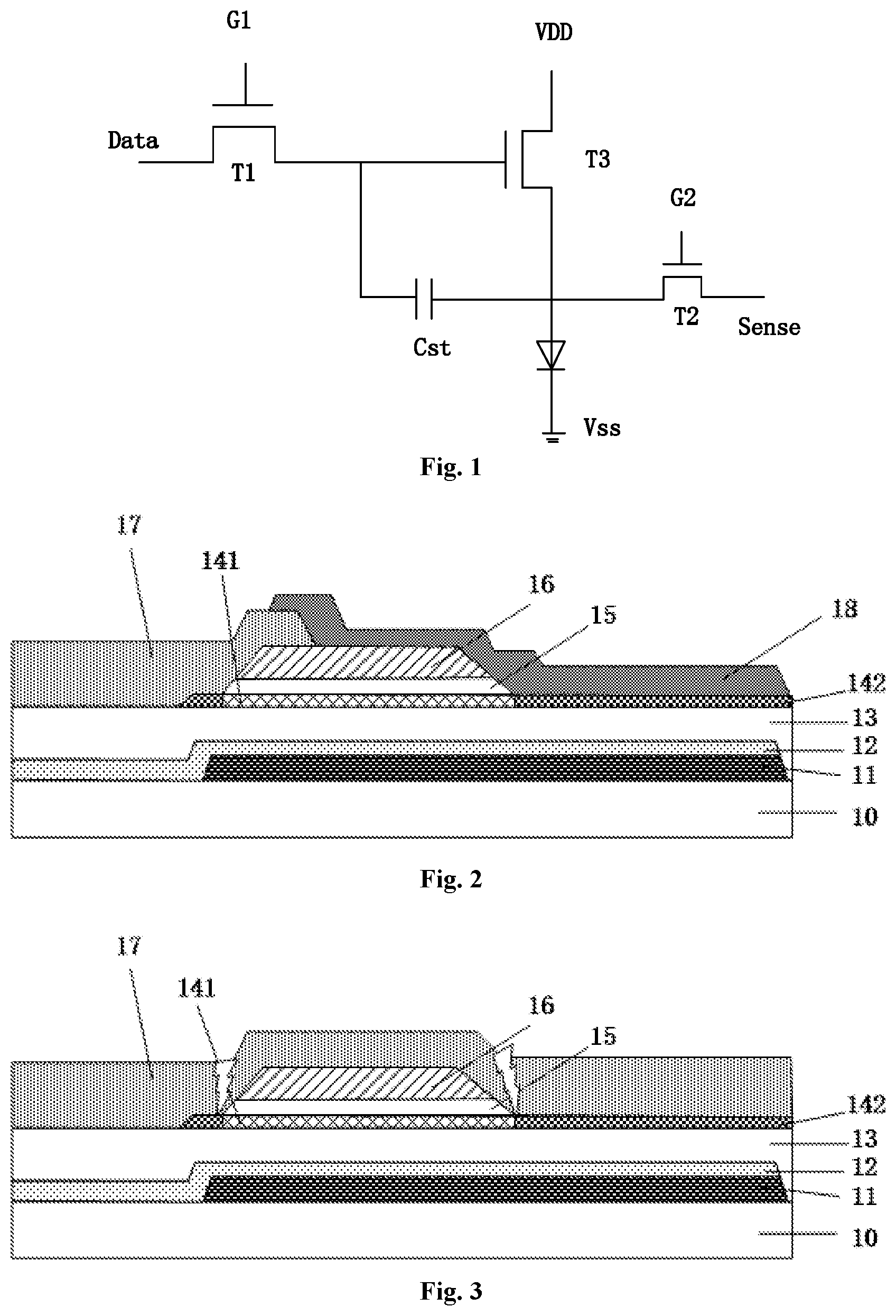 Patent US11785811 Figure 1 – Array substrate comprising an interlay insulation layer including at least two inorganic insulation layers and at least one organic insulation layer laminated one on another