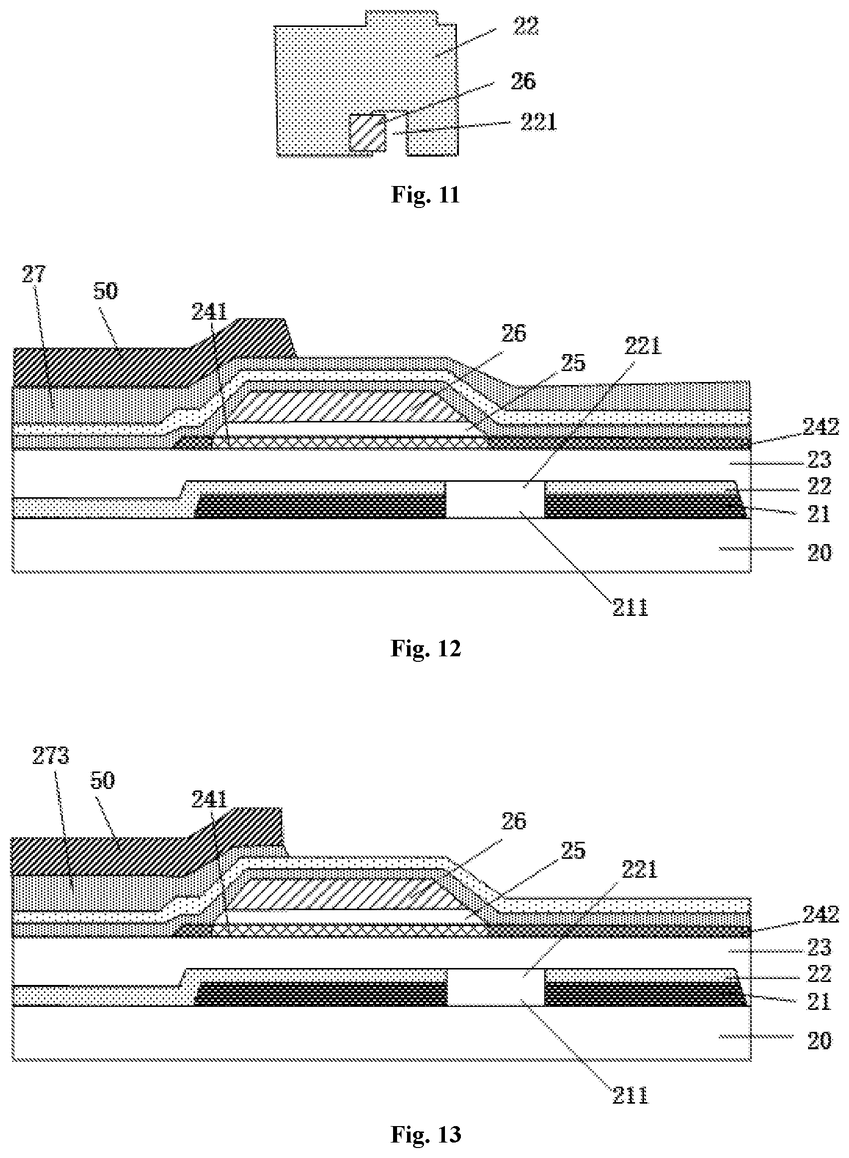Patent US11785811 Figure 5 – Array substrate comprising an interlay insulation layer including at least two inorganic insulation layers and at least one organic insulation layer laminated one on another
