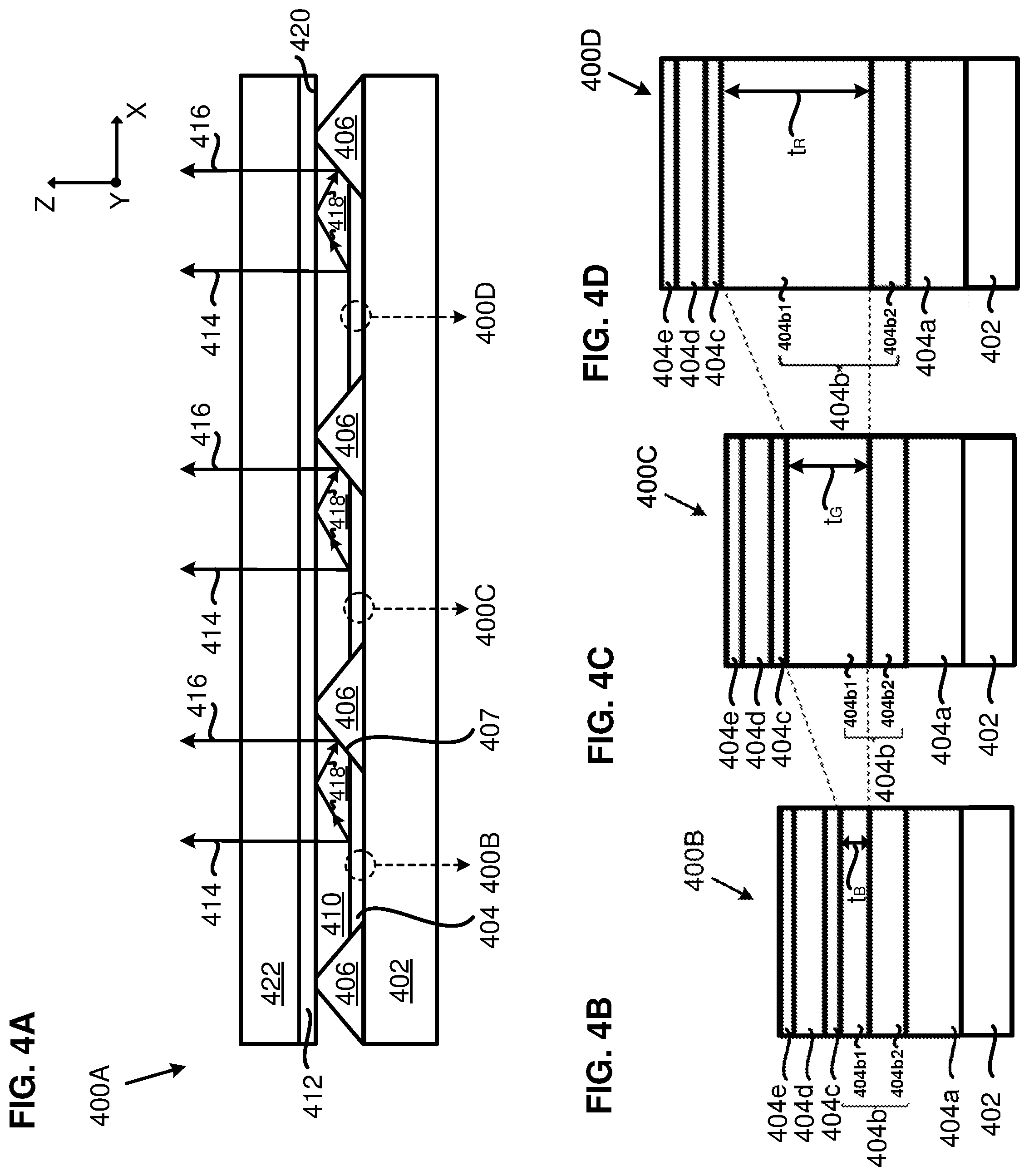 Patent US11785819 Figure 4 – Layers for improved extraction for transparent cathode emissive displays