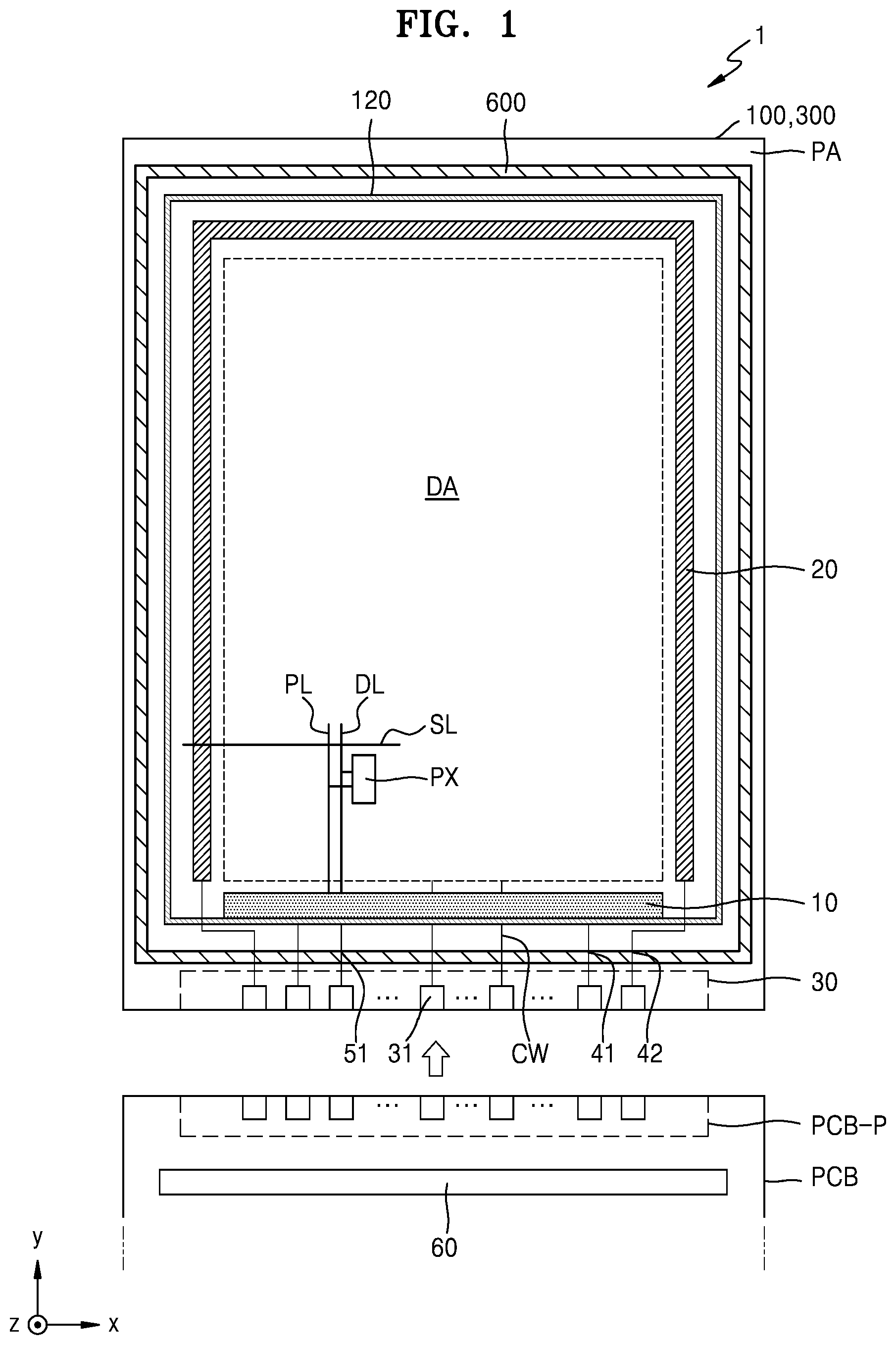 Patent US11785822 Figure 1 – Display apparatus including concave portion