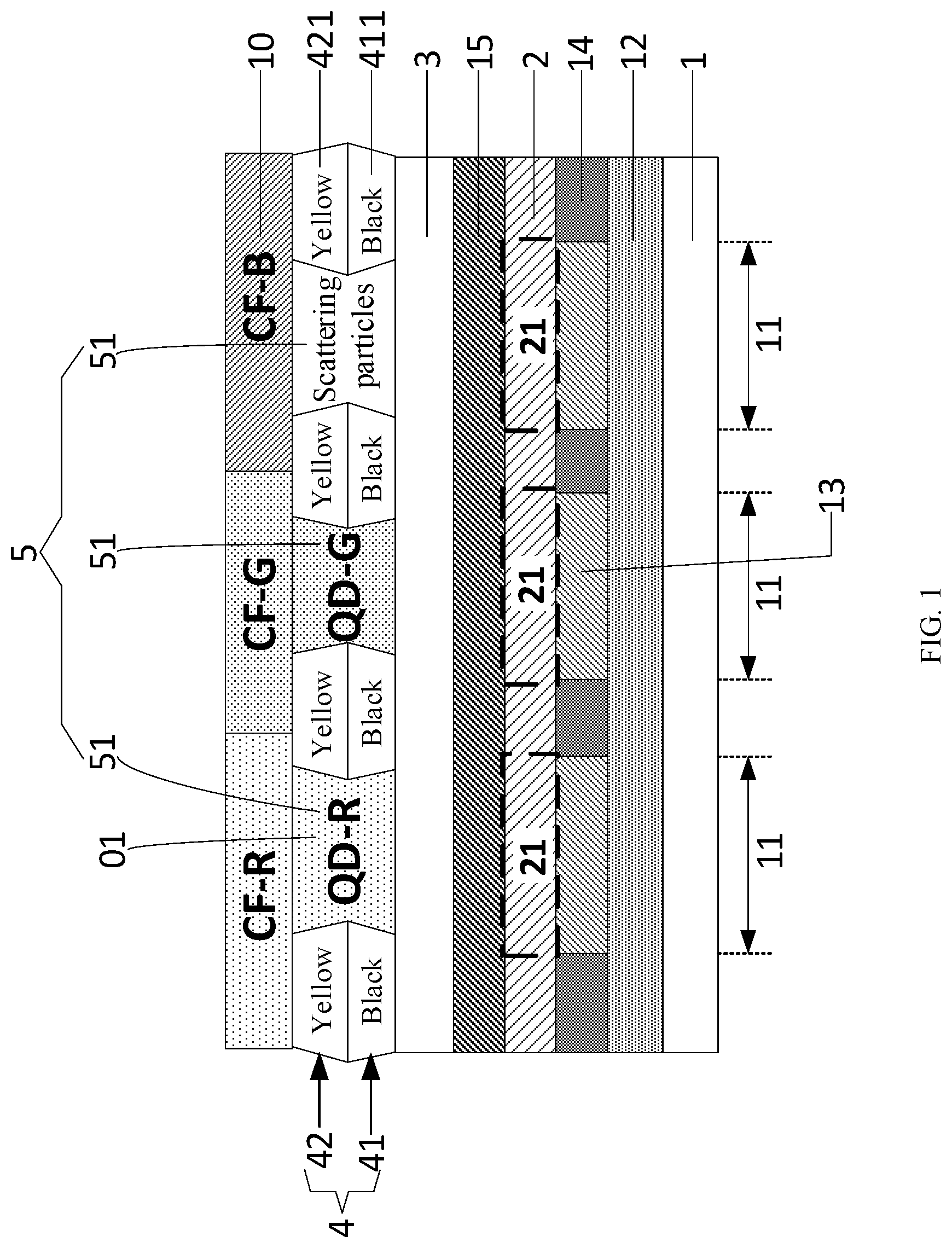 Patent US11785825 — Quantum dot-organic light emitting display panel and display device — Figure 1