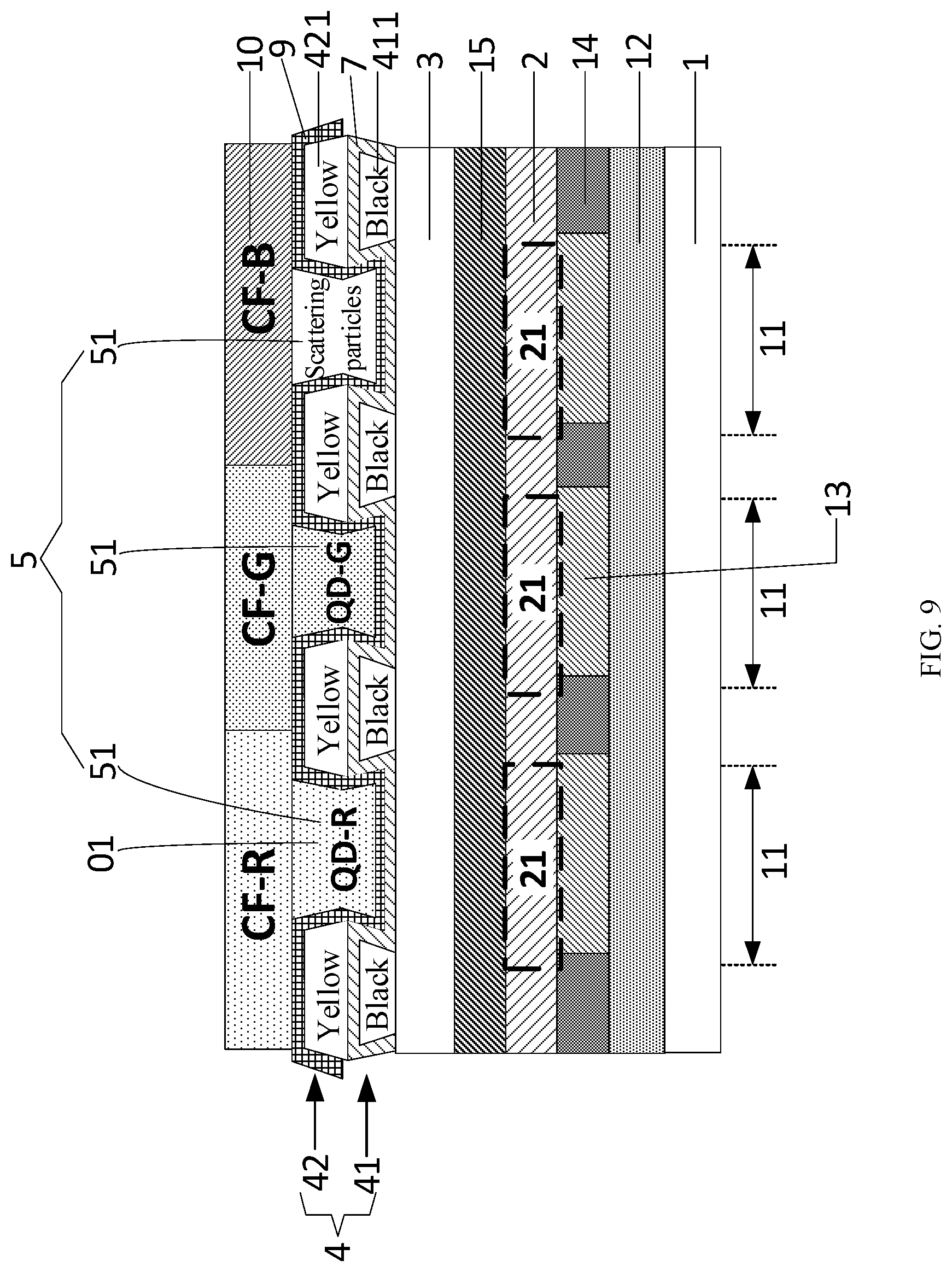 Patent US11785825 Figure 9 – Quantum dot-organic light emitting display panel and display device